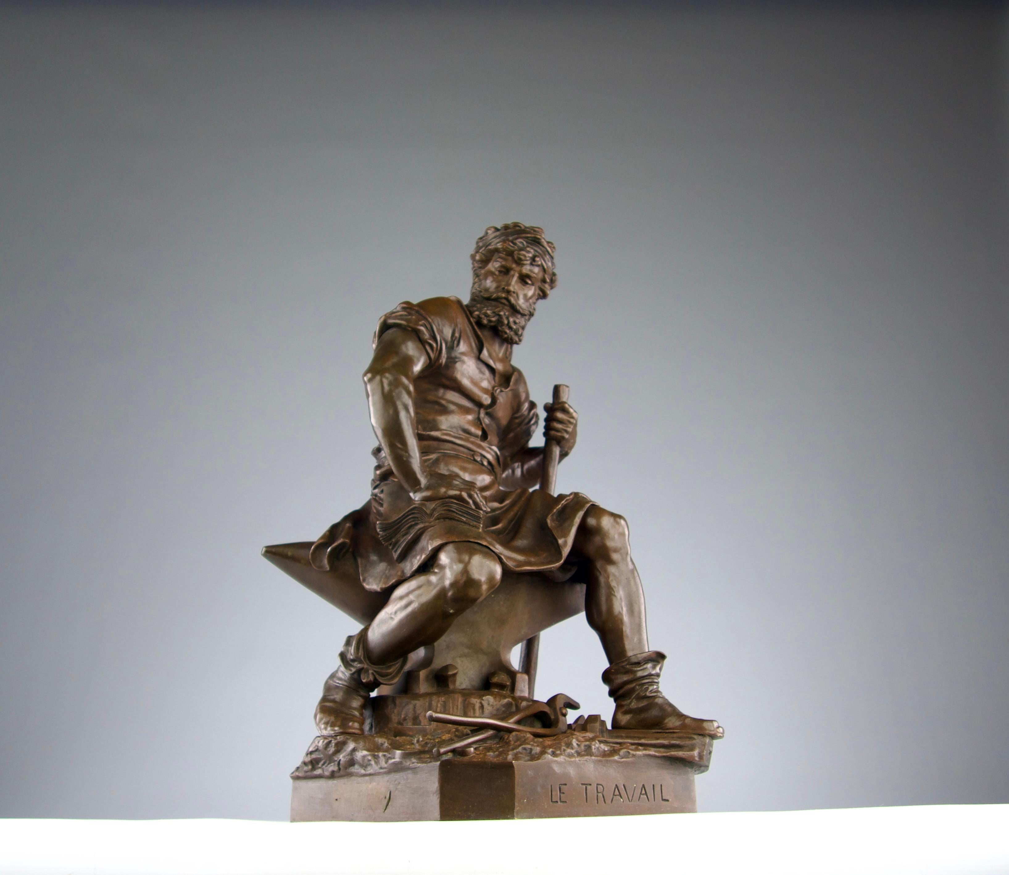 Charles Auguste Lebourg, Bronzeskulptur „Das Werk“, Frankreich 19. Jahrhundert im Angebot 4