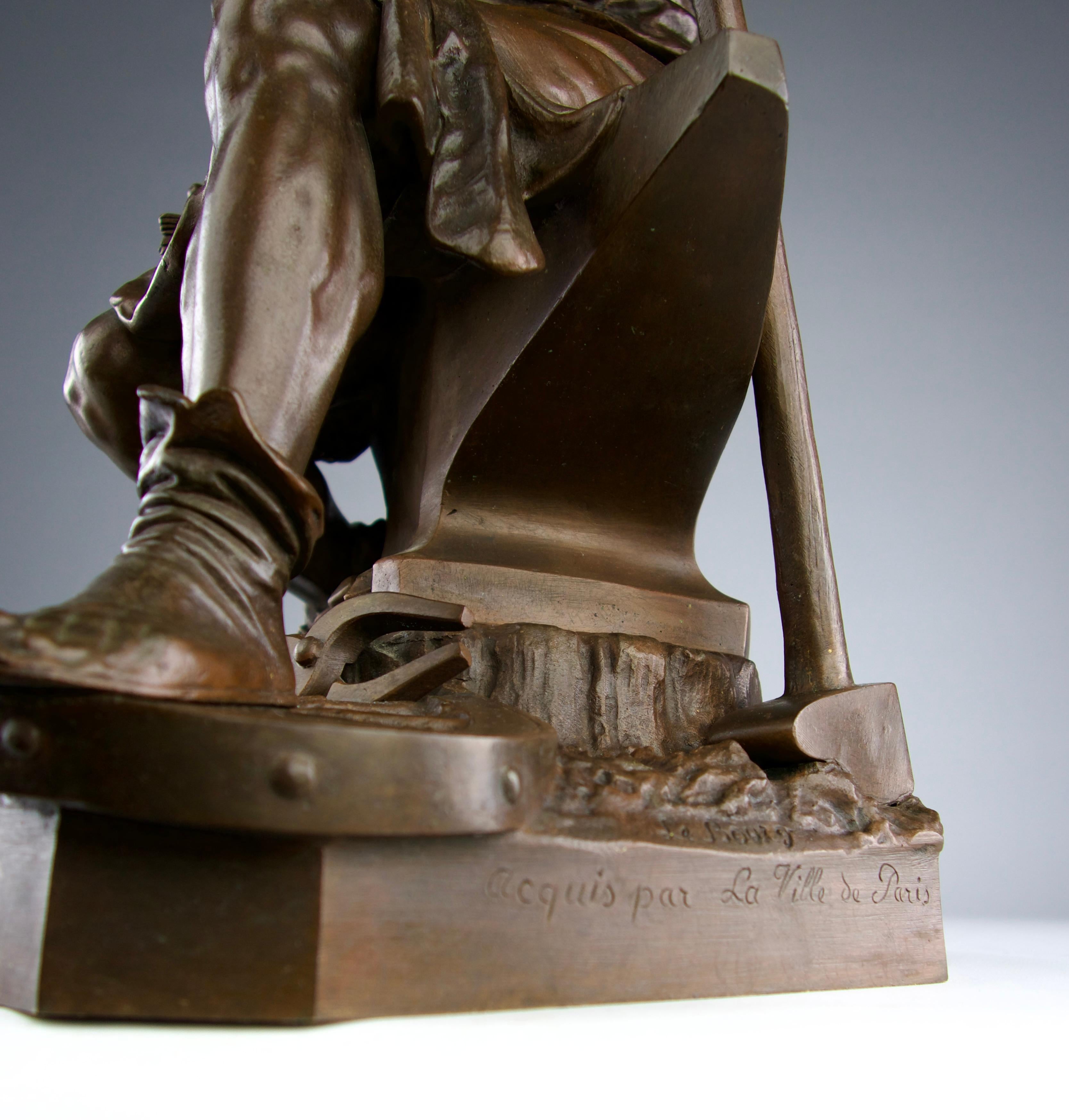 Charles Auguste Lebourg, Bronzeskulptur „Das Werk“, Frankreich 19. Jahrhundert im Angebot 9