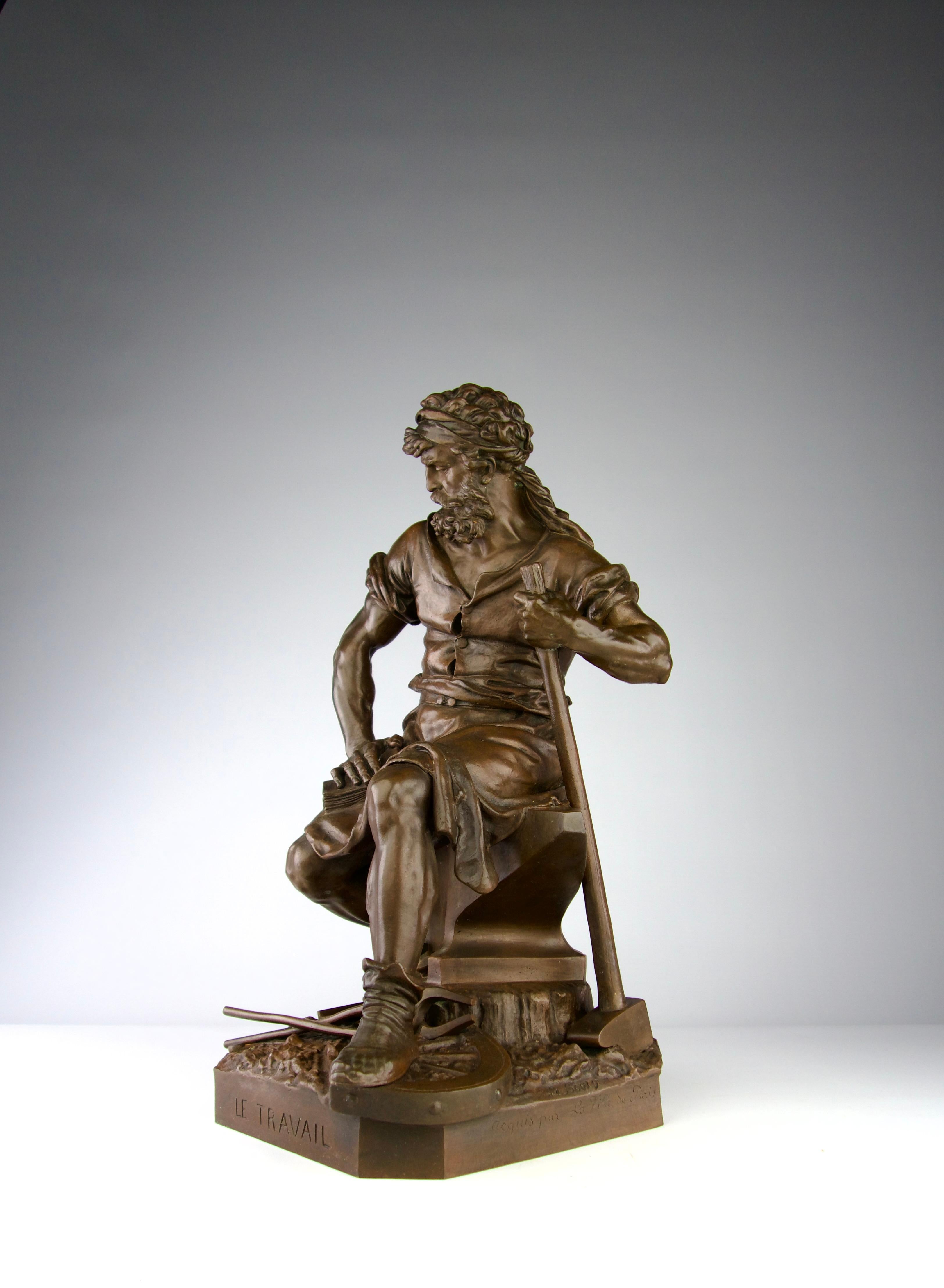 Charles Auguste Lebourg, Bronzeskulptur „Das Werk“, Frankreich 19. Jahrhundert im Angebot 12
