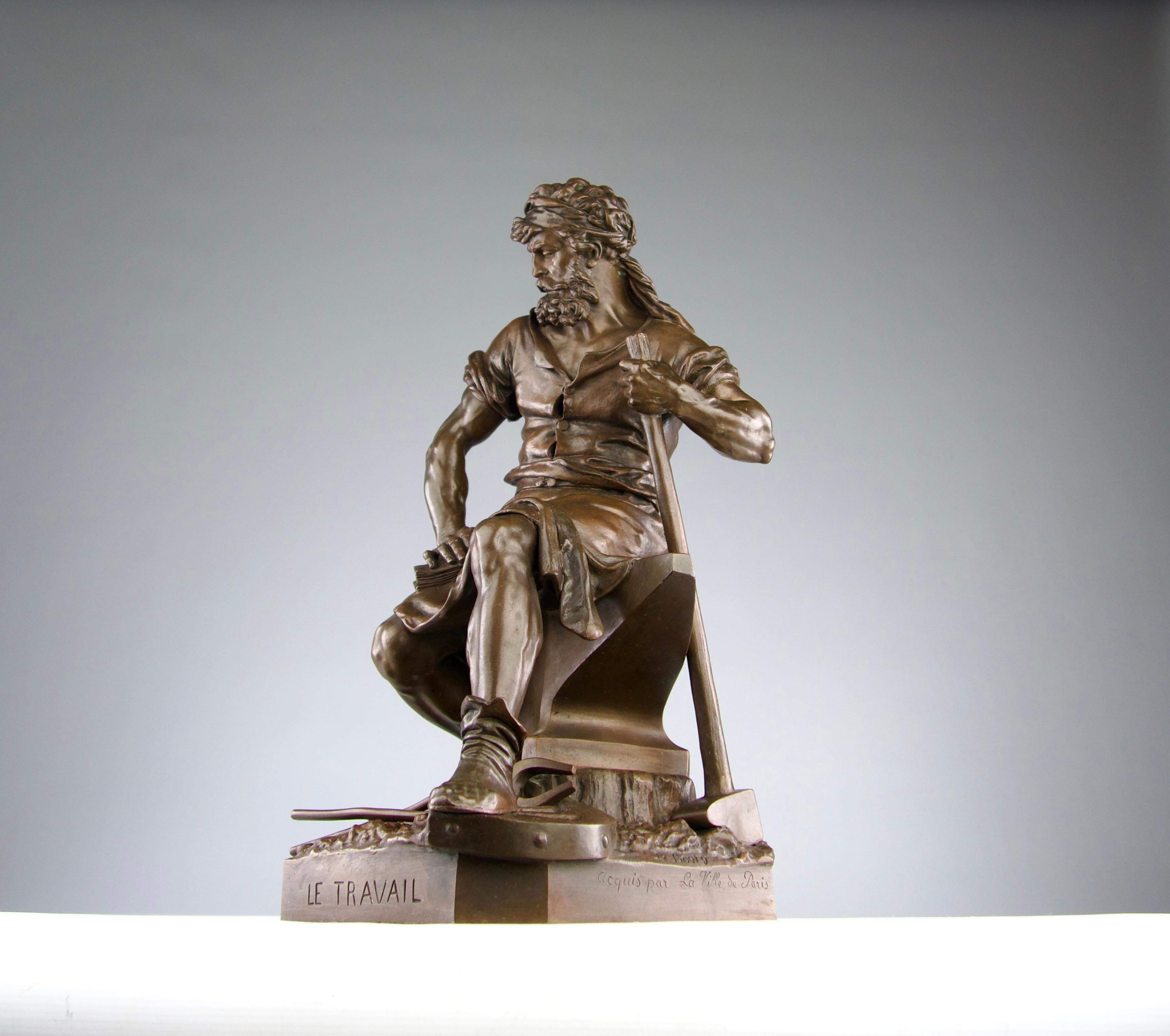 Charles Auguste Lebourg, Bronzeskulptur „Das Werk“, Frankreich 19. Jahrhundert (Romantik) im Angebot