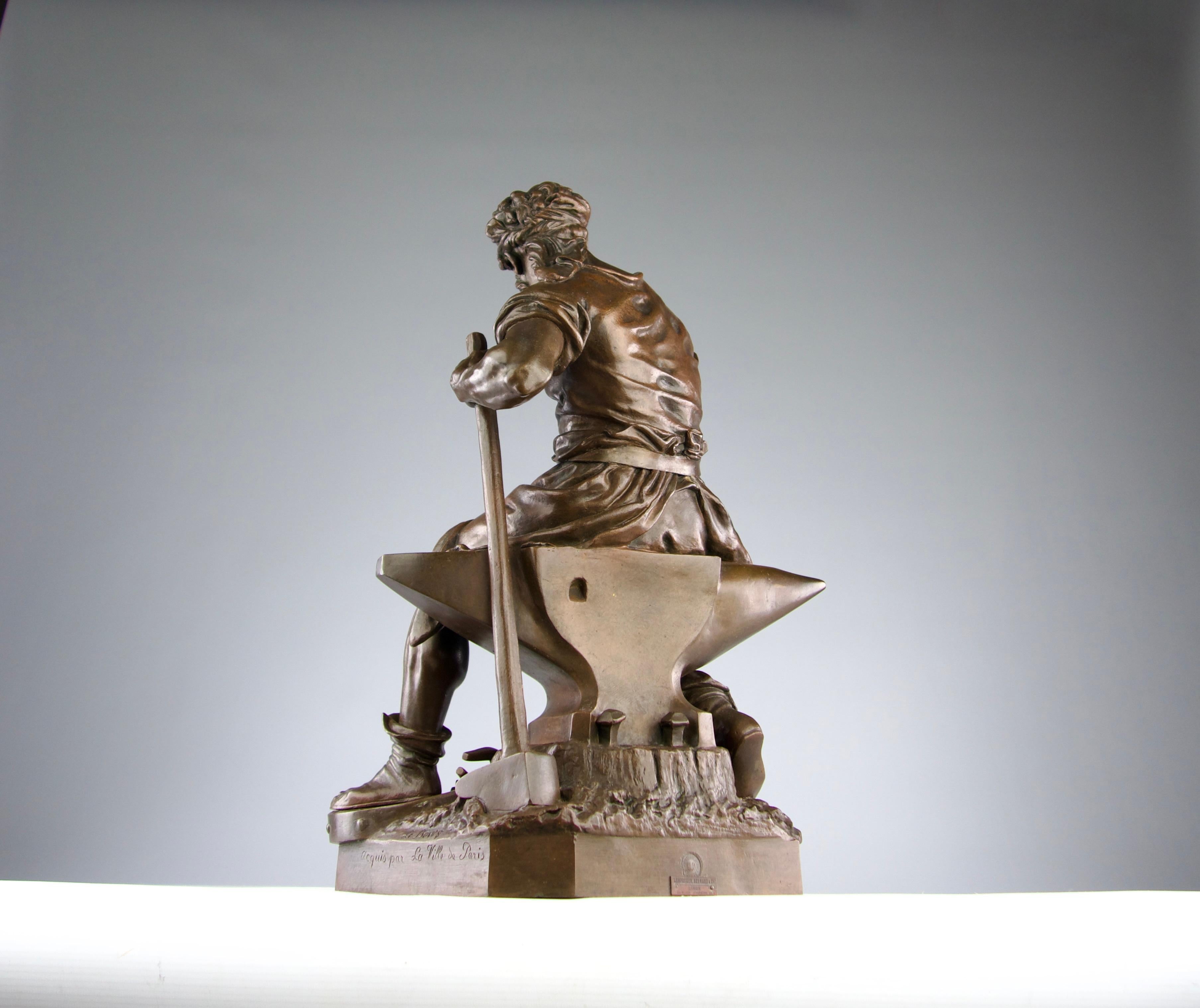 Charles Auguste Lebourg, Bronzeskulptur „Das Werk“, Frankreich 19. Jahrhundert (Patiniert) im Angebot