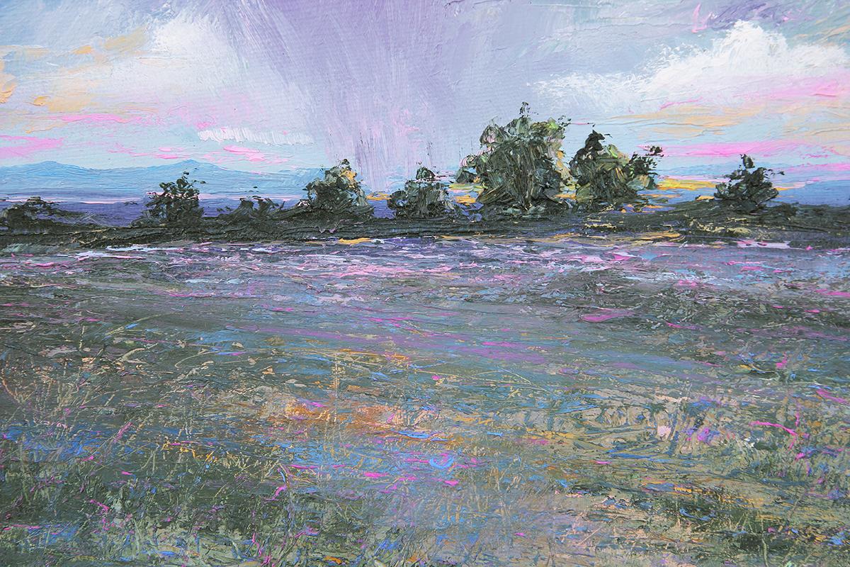 Purple & Green Toned Abstract Impressionistic Dusk Sunset Landscape Painting 4