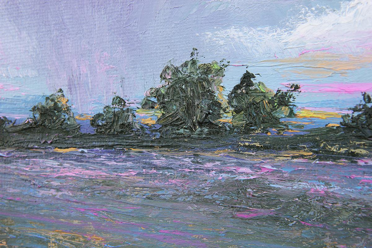 Purple & Green Toned Abstract Impressionistic Dusk Sunset Landscape Painting 6