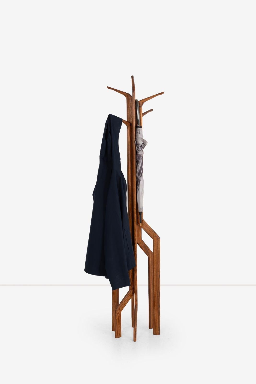 Charles B. Cobb Coat Stand, 1978 Medium Walnut
Resembles a flock of birds with the upper wood inlay details simulating eyes.
Incised signature, date and number to leg ‘©1978 Charles B. Cobb 2248123’.
Dimensions:
72¼ h × 17 dia in
Very good vintage