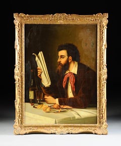 19th Century Portrait Oil Painting by Charles Baier “Man Reading”