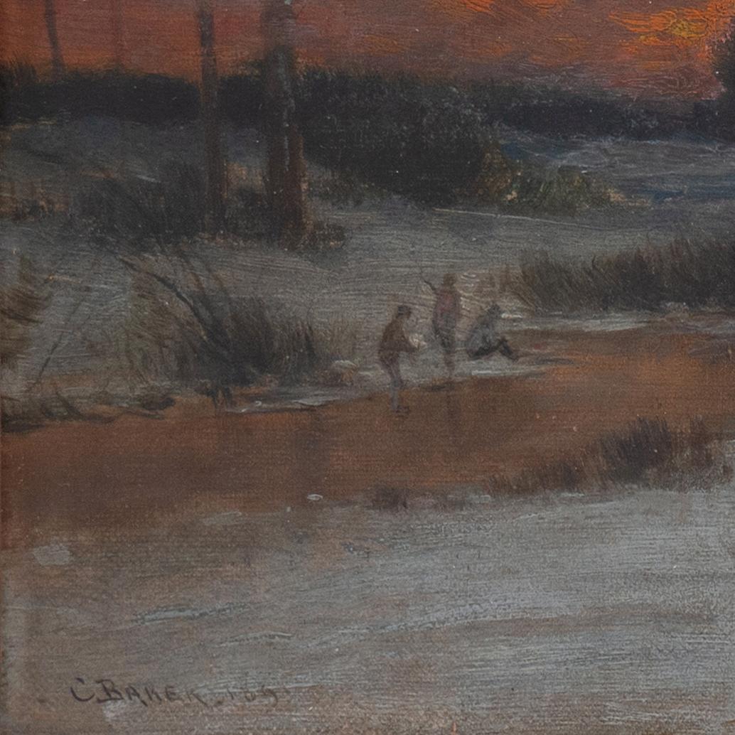 Signed lower left, 'Ch. Baker' for Charles Edward Baker (American, 1844-1906) and dated 1891.  
Displayed in a fine and period, carved gilt-wood frame.
Framed dimensions: 16 H x 2 D x 24 W inches

Charles Baker first studied with his father, Charles
