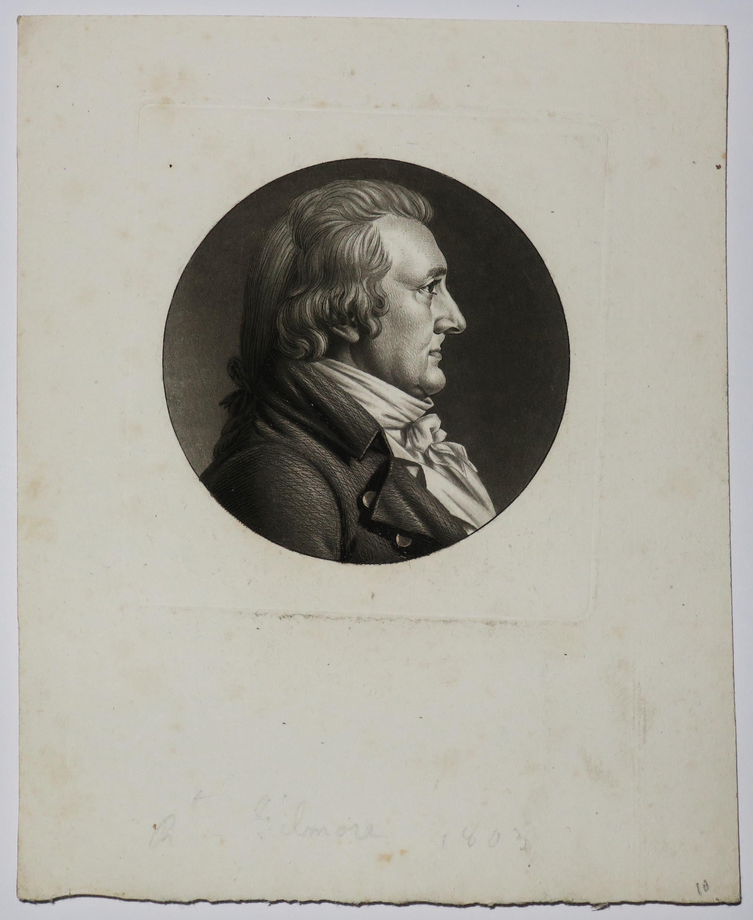 Charles Balthazar Julien Fevret de Saint-Memin Portrait Print - Portrait de Robert Gilmor.