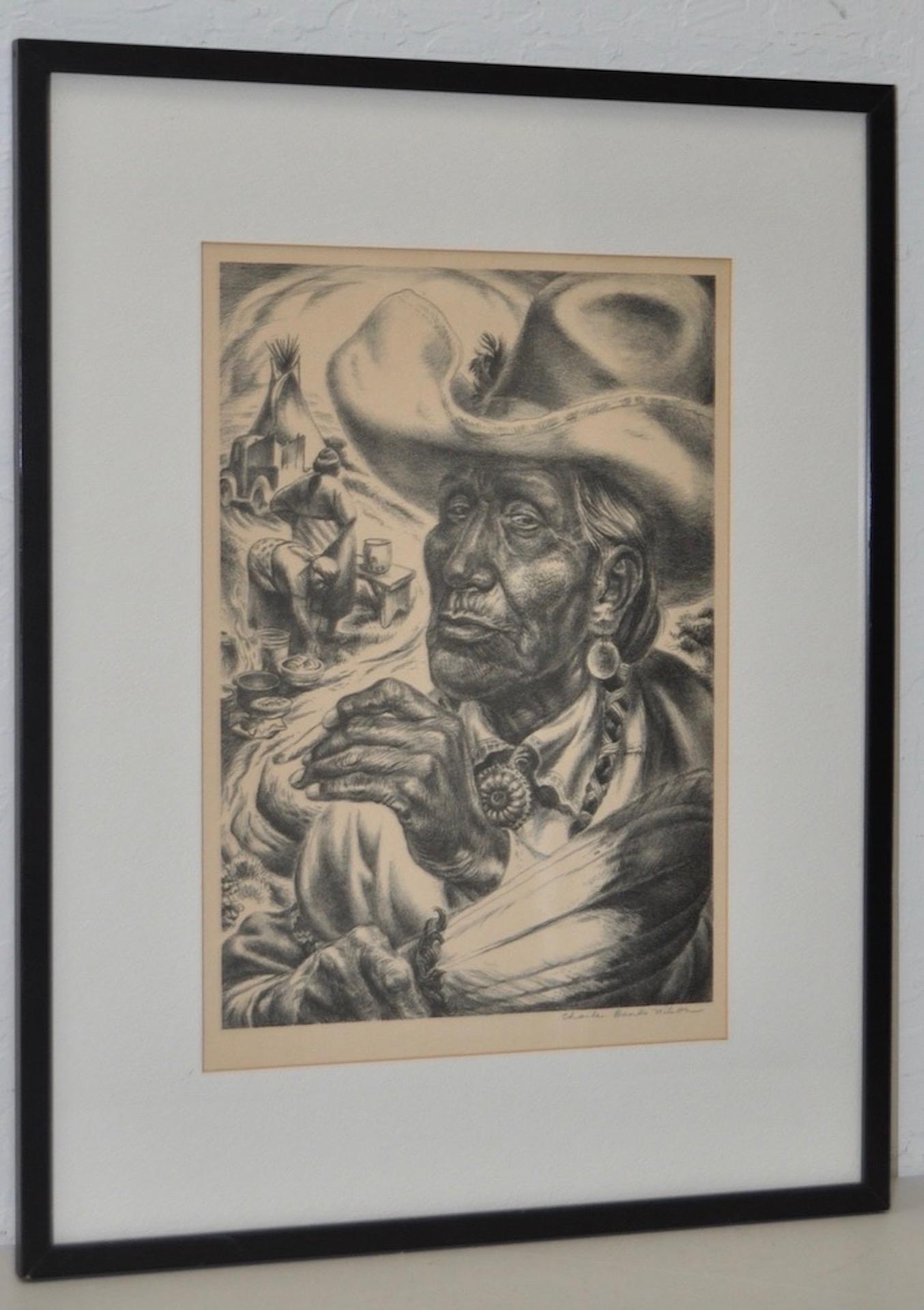 Charles Banks Wilson "Old Injun" Litografia firmata a matita, 1948 ca.