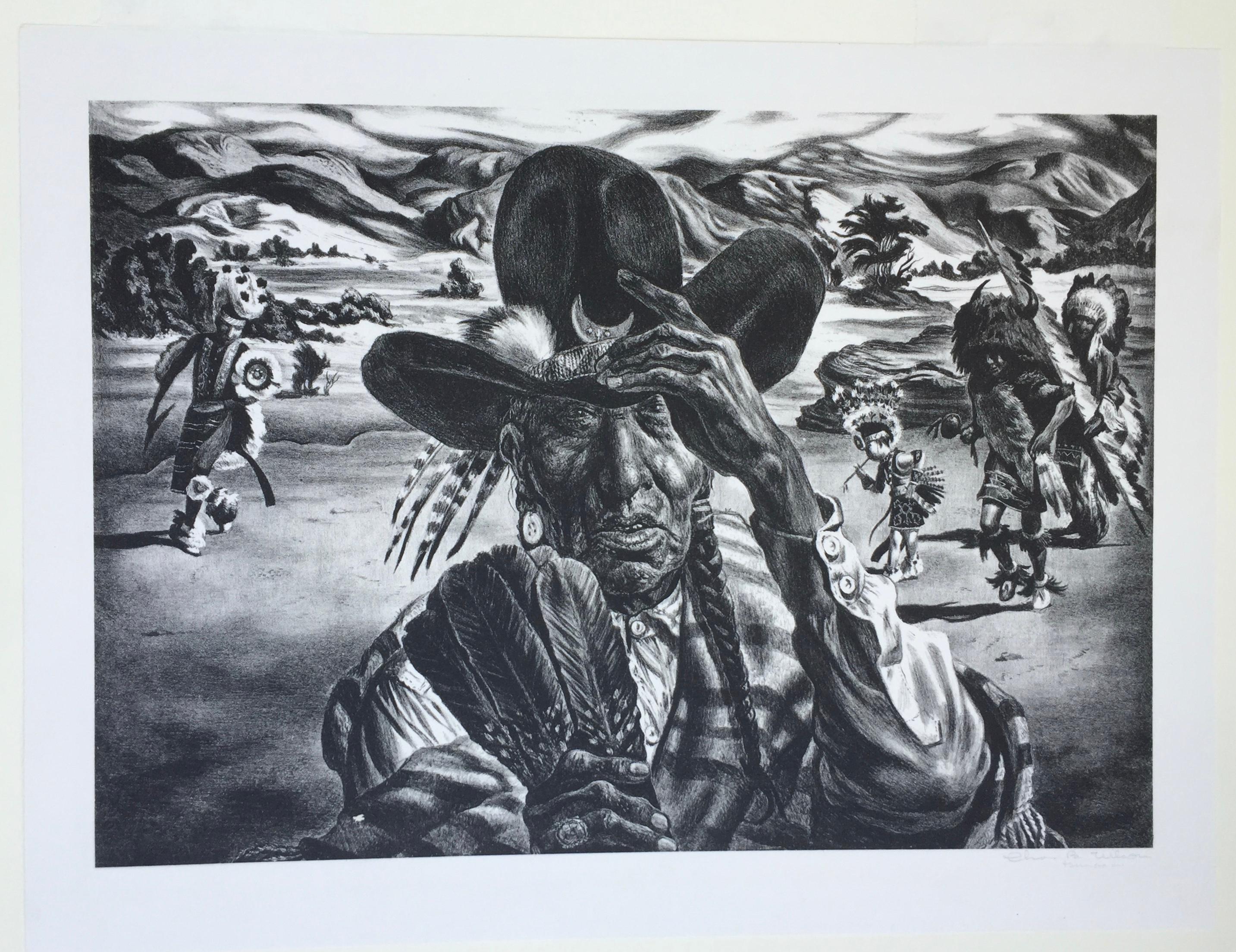 Portrait de la Comanche - Noir Figurative Print par Charles Banks Wilson