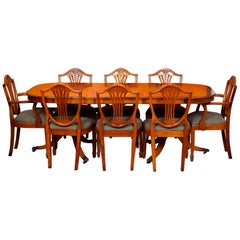 Charles Barr Yew Dining Table and 8 Chairs Hepplewhite Stalker
