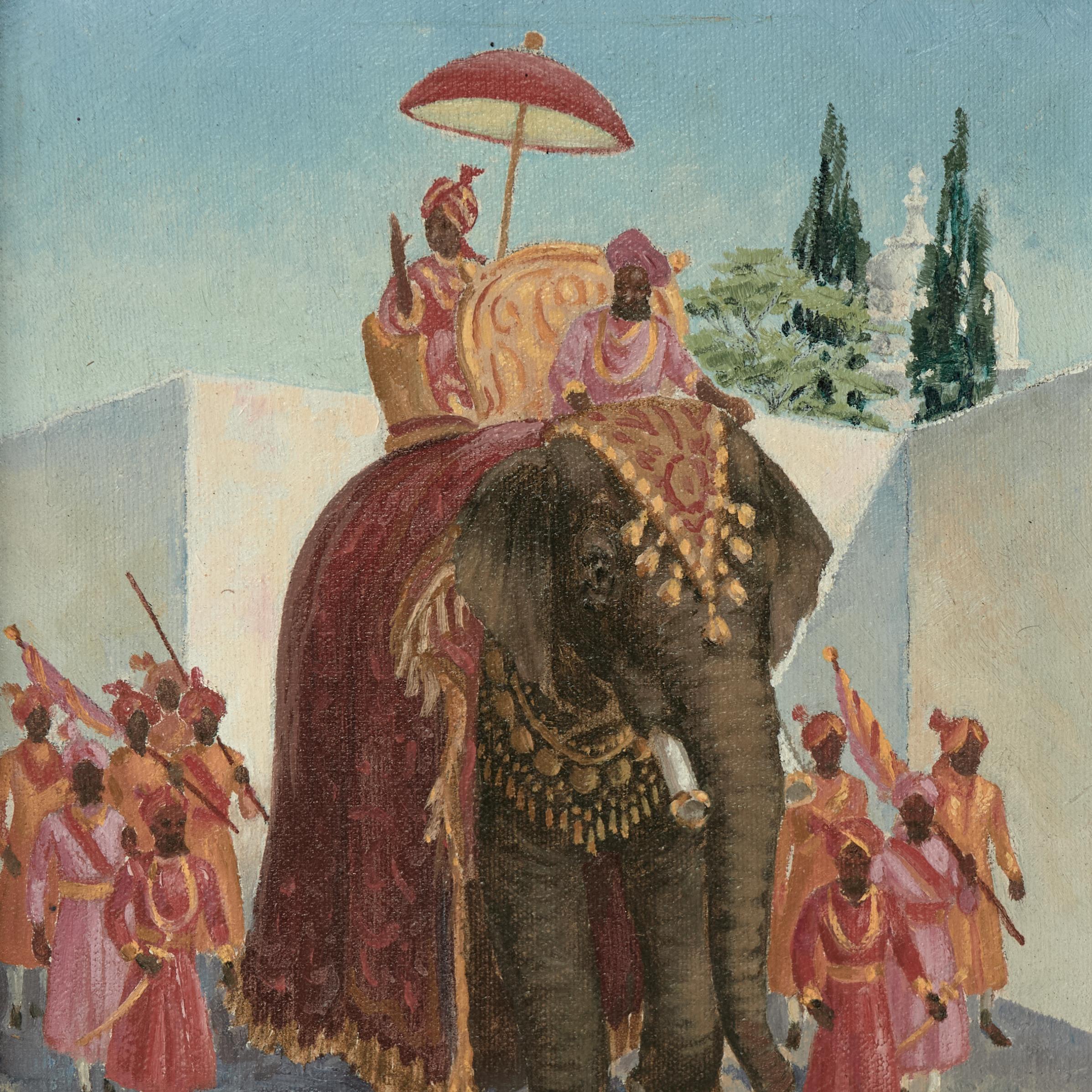 Peinture anglo-indienne d'une procession d'éléphants par Charles Baskerville en vente 3