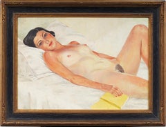 Signed Antique American Realist Nude Woman Portrait Framed Oil Painting