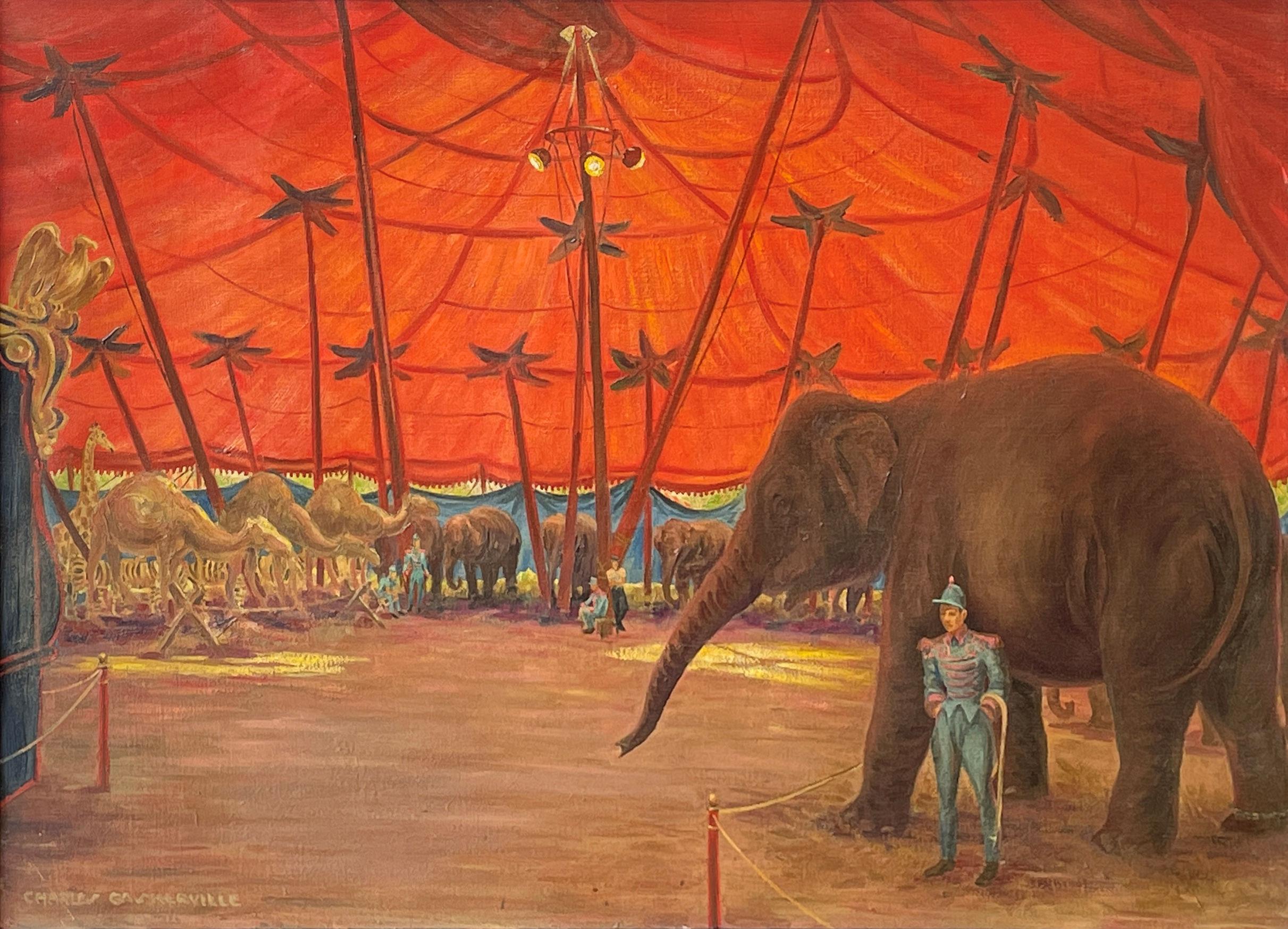 Charles Baskerville Jr. Animal Painting - "Menagerie Tent: Ringling Brothers Circus" Charles Baskerville, Elephants Camels
