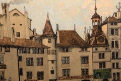 Arcade du Molard, Old Masters Hand colored etching by Charles Bastard