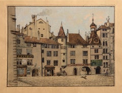 Arcade du Molard, eau-forte colorée à la main par Charles Bastard