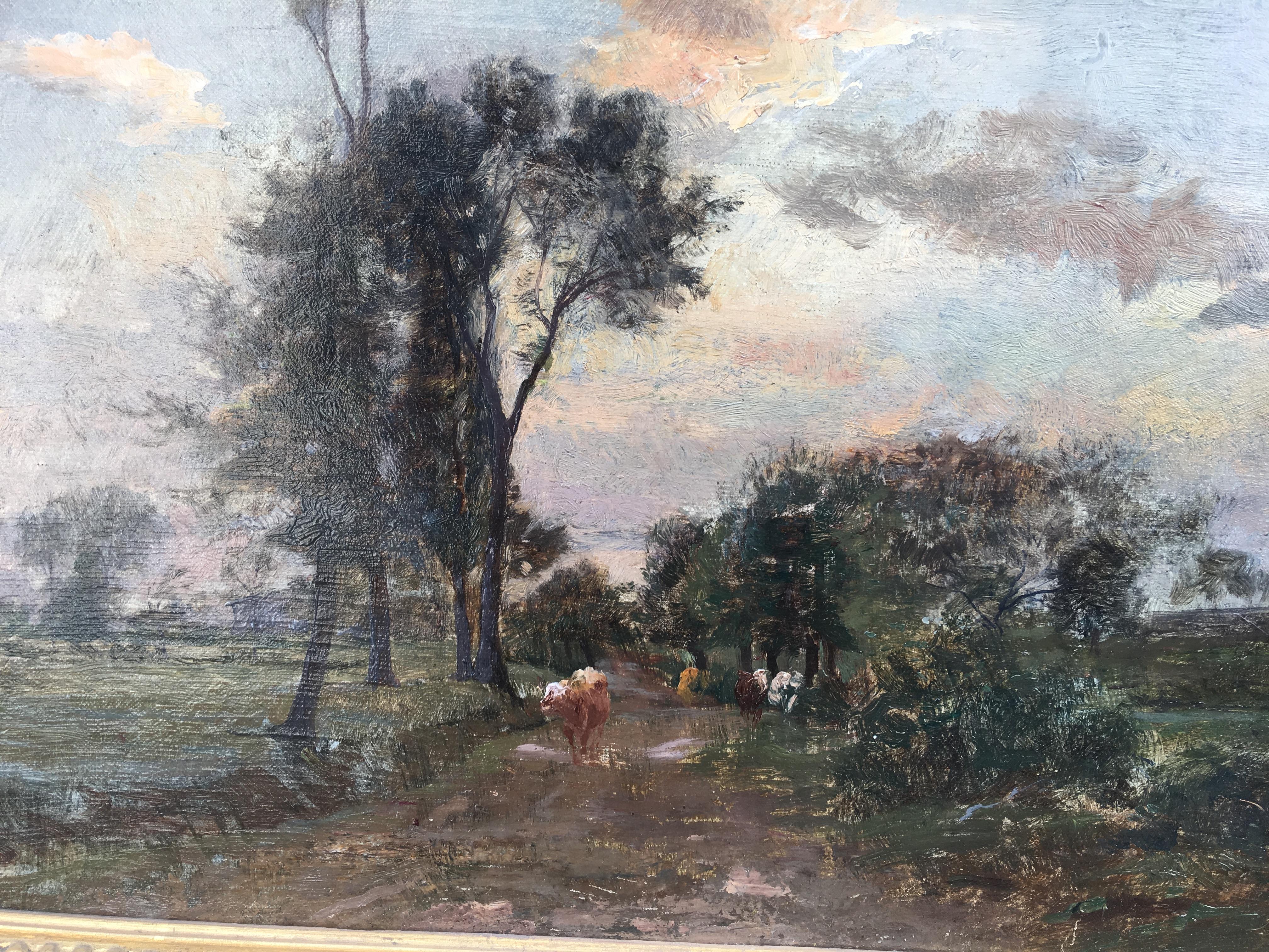 Country Lane With Herd, Oil Canvas signed Charles Beauverie, Barbizon circa 1880 2