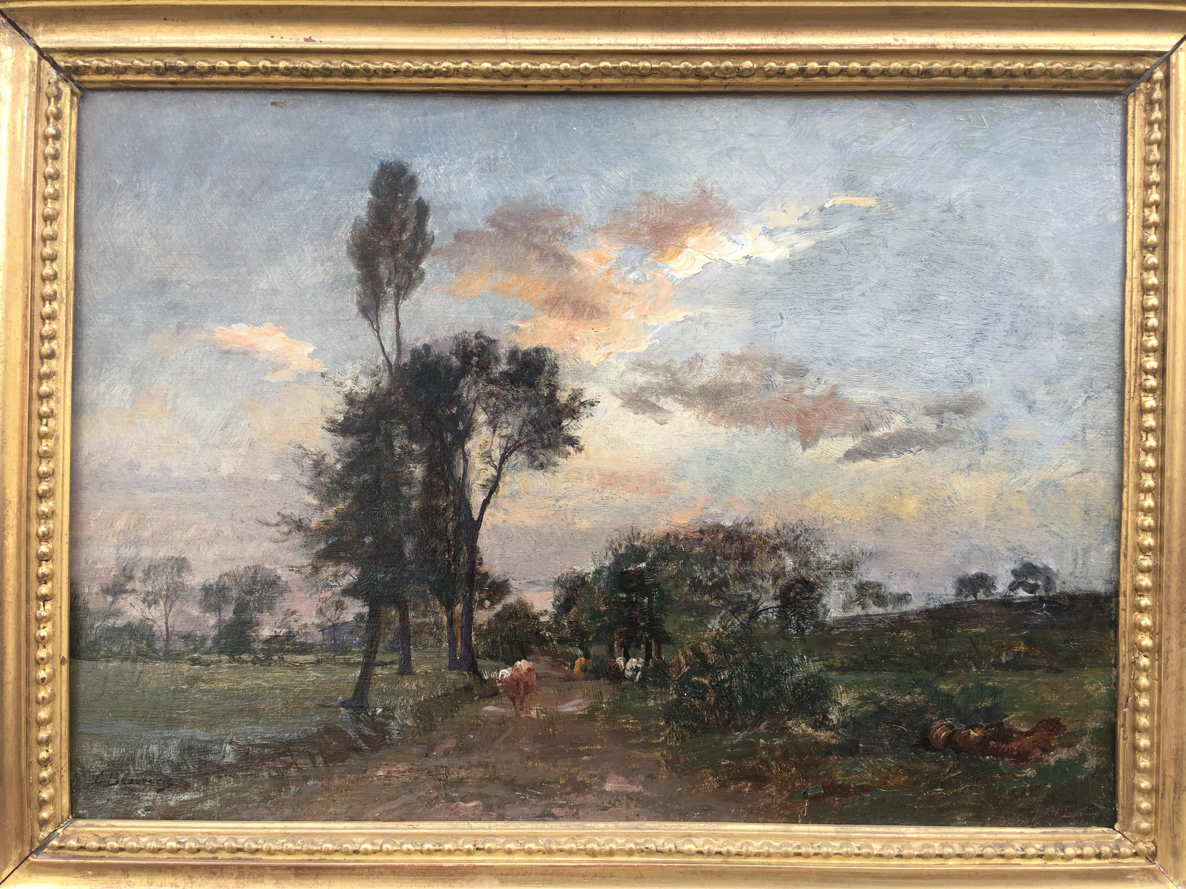Country Lane With Herd, Oil Canvas signed Charles Beauverie, Barbizon circa 1880 4