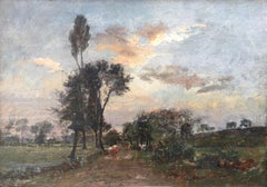 Country Lane With Herd, Oil Canvas signed Charles Beauverie, Barbizon circa 1880