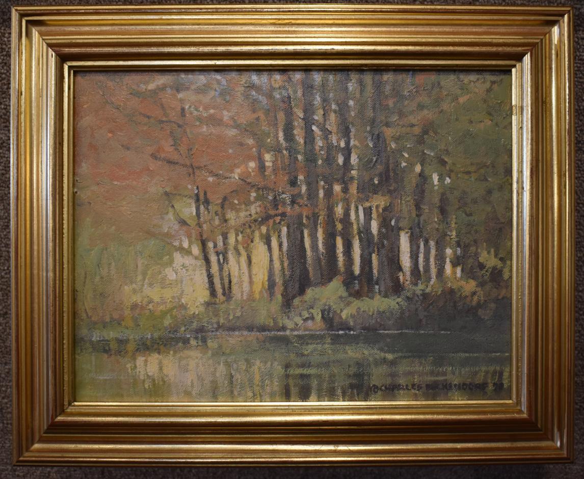 Charles Beckendorf
(1930 - 1996)
Fredericksburg Künstler
Bildgröße: 9 x 12
Rahmengröße: 12 x 15
Medium: Öl auf Leinwand
1990
"Südliche Gabelung des Guadalupe River" 
Obwohl er viele Originale gemalt hat, sind sie sehr schwer zu finden, da die Leute