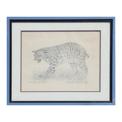Vintage Naturalistic Modern Texas Bobcat Black and White Animal Wildlife Print