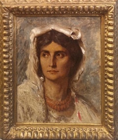 BELLAY French Academic Painting Portrait Italian Roman woman Rome 19th