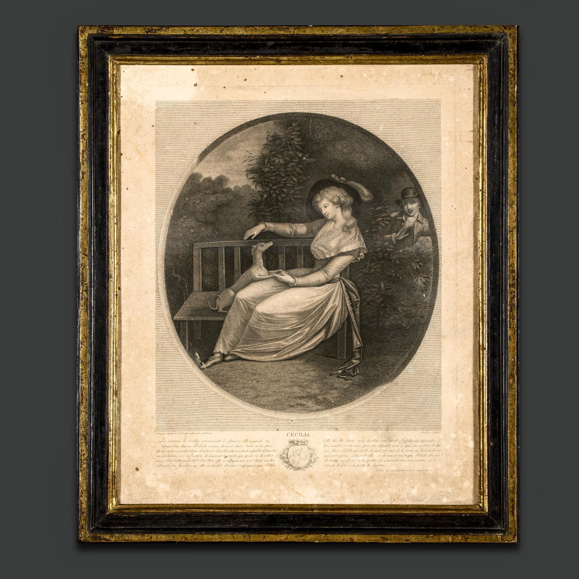 XVIII Century French Signed Engraving Charles Benazech Cecilia