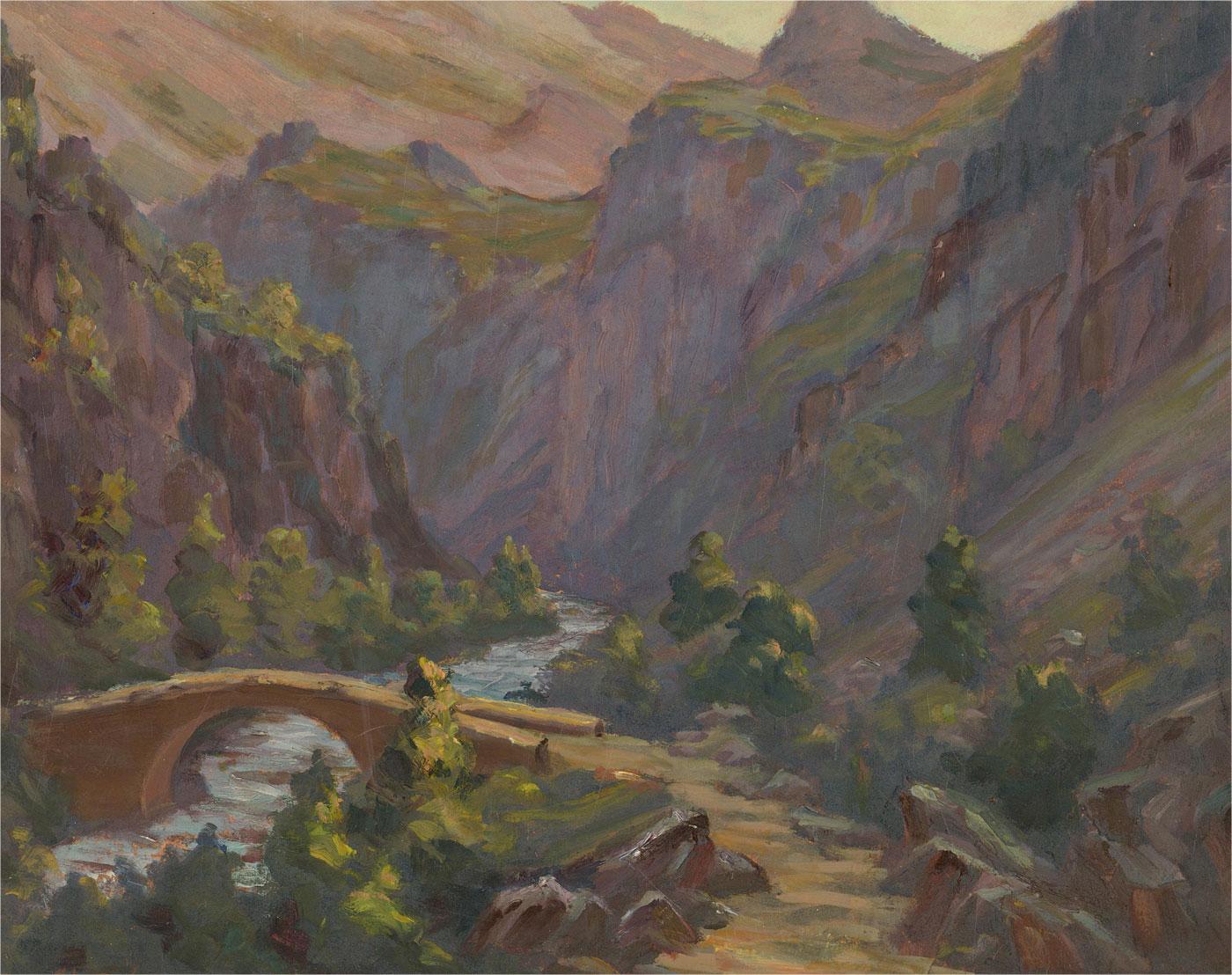 Charles Bernard - Olio della metà del XX secolo firmato e incorniciato, Veduta del fiume Romanche in vendita 1