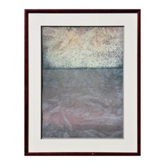 Pintura abstracta mixta en tonos azules y grises