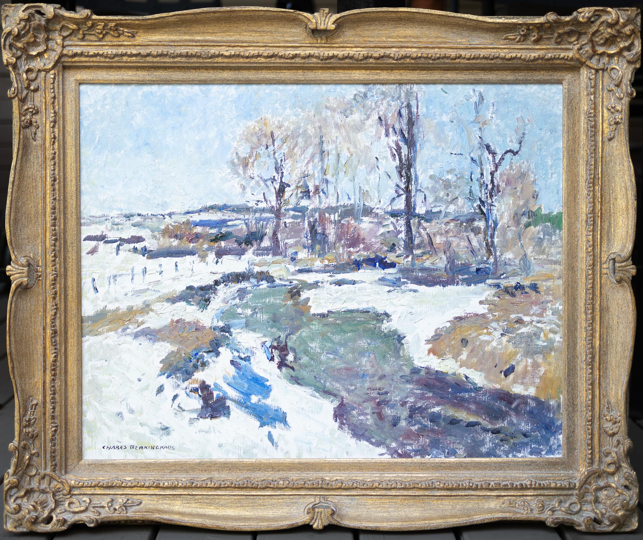 Snowy Scene with Creek - Impressionist Painting by Charles Berninghaus