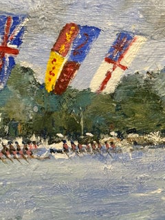 20th century Modern British , Henley Regatta, Rowing scene on the Thames UK