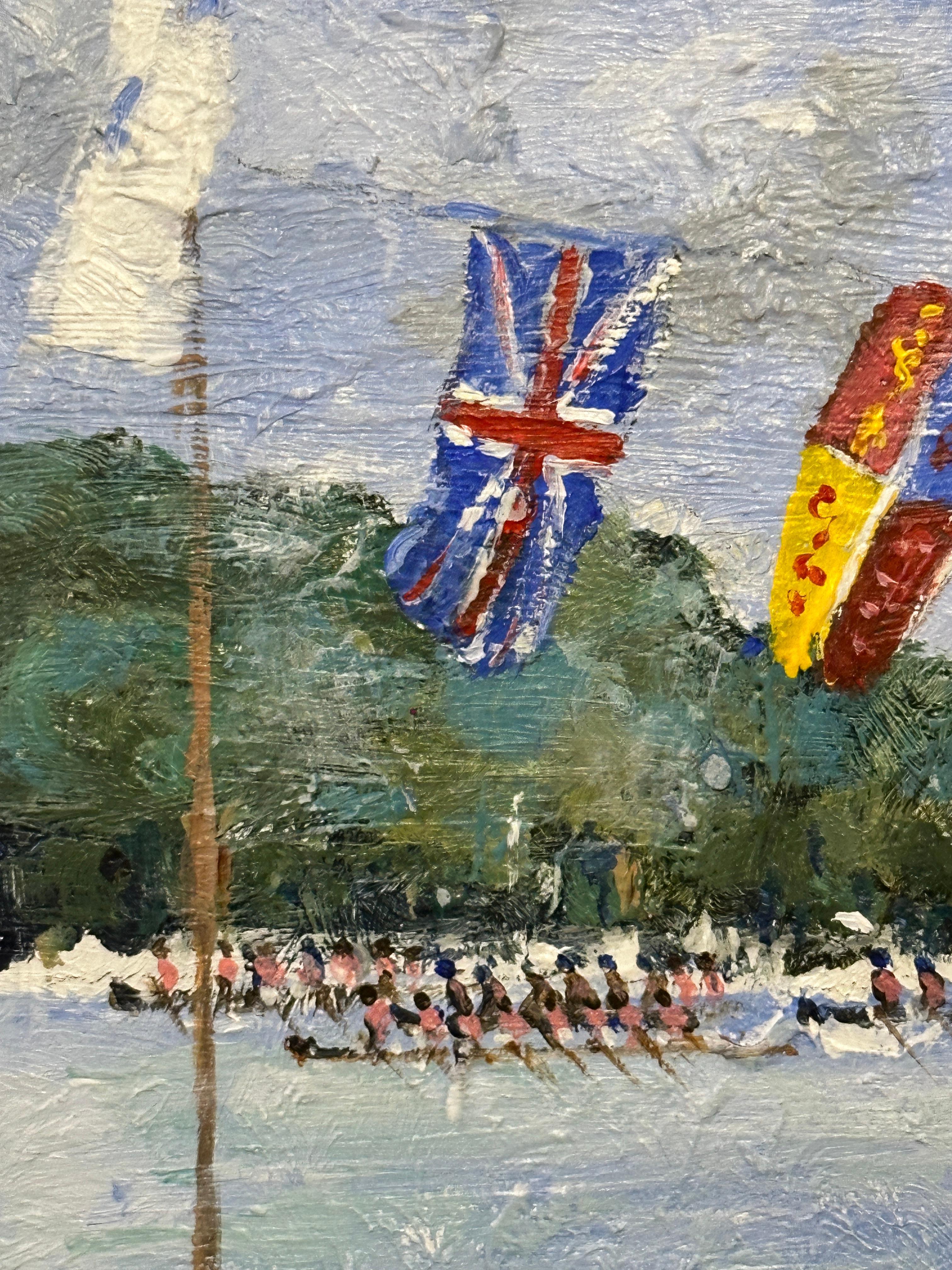 20. Jahrhundert Modern British , Henley Regatta, Ruderszene auf der Themse UK (Impressionismus), Painting, von Charles Bertie Hall