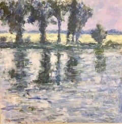 Englische impressionistische Landschaft impressionistischen Stil mit Sonnenlicht Fluss und Bäumen an einer Bucht