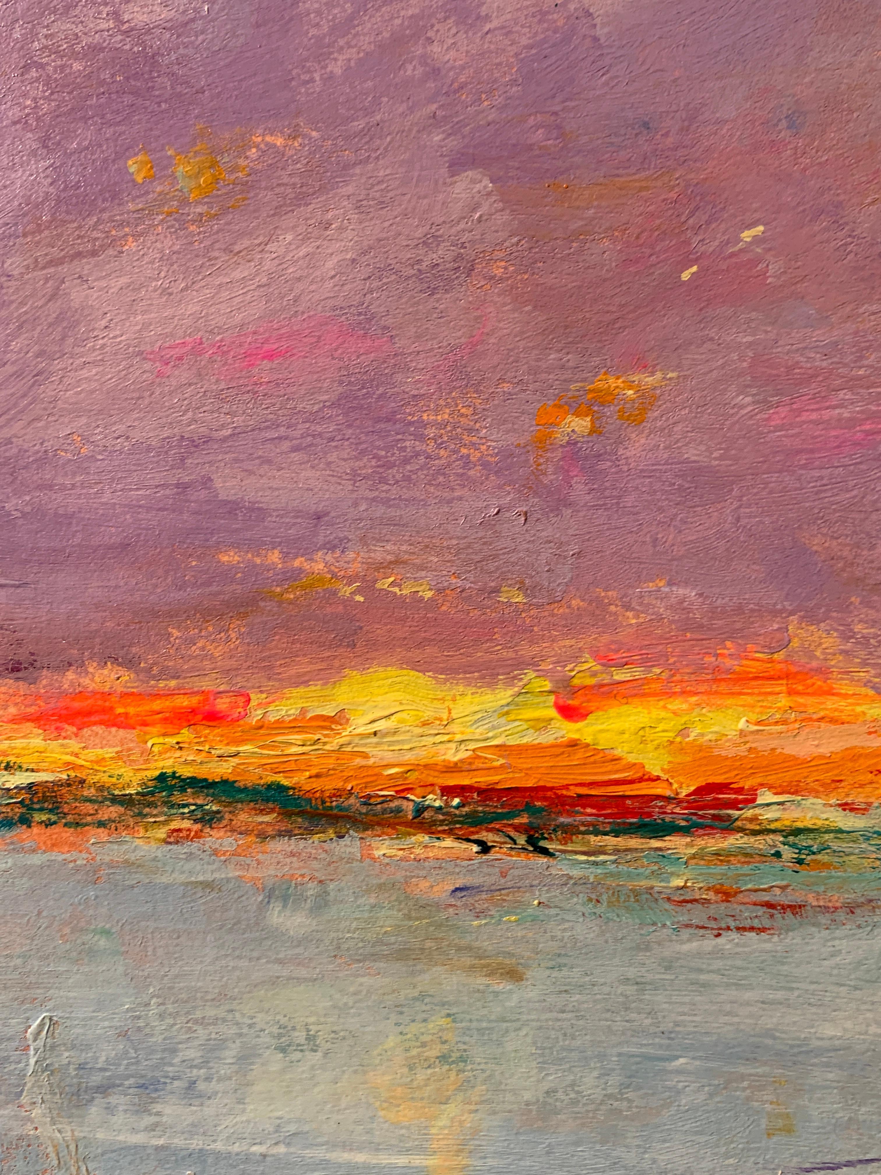 Herausragender amerikanischer / englischer Impressionist, Sonnenuntergang über einem See in Connecticut.

Charles Bertie Hall ist ein Maler aus England und Amerika. Er malte in einem lockeren impressionistischen Stil, der stark von den Arbeiten von