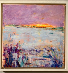 American / English Impressionist, Sunset over a lake in Connecticut
