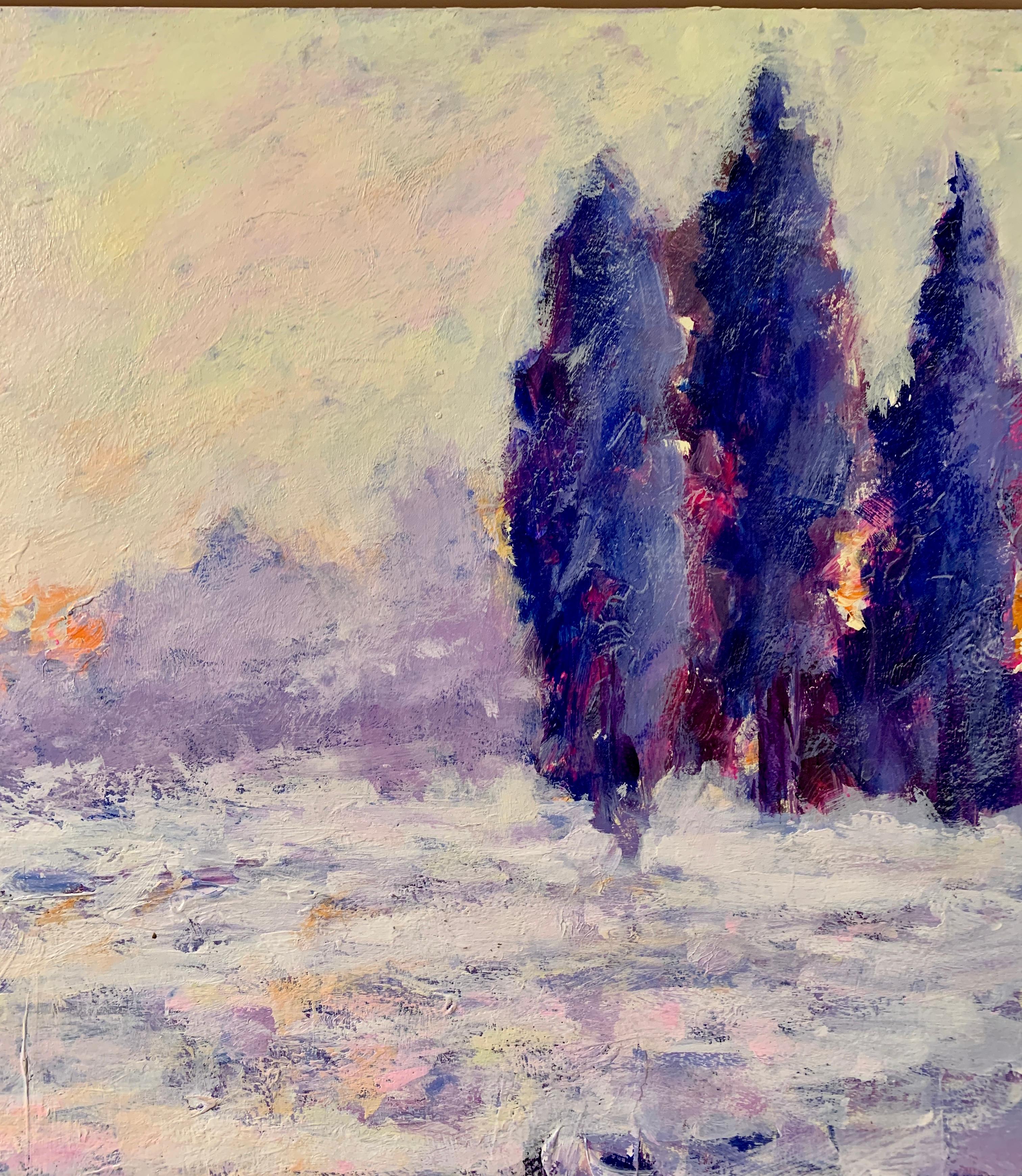 American / English Impressionist  view of  Aspen, Colorado in the snow  - Painting by Charles Bertie Hall