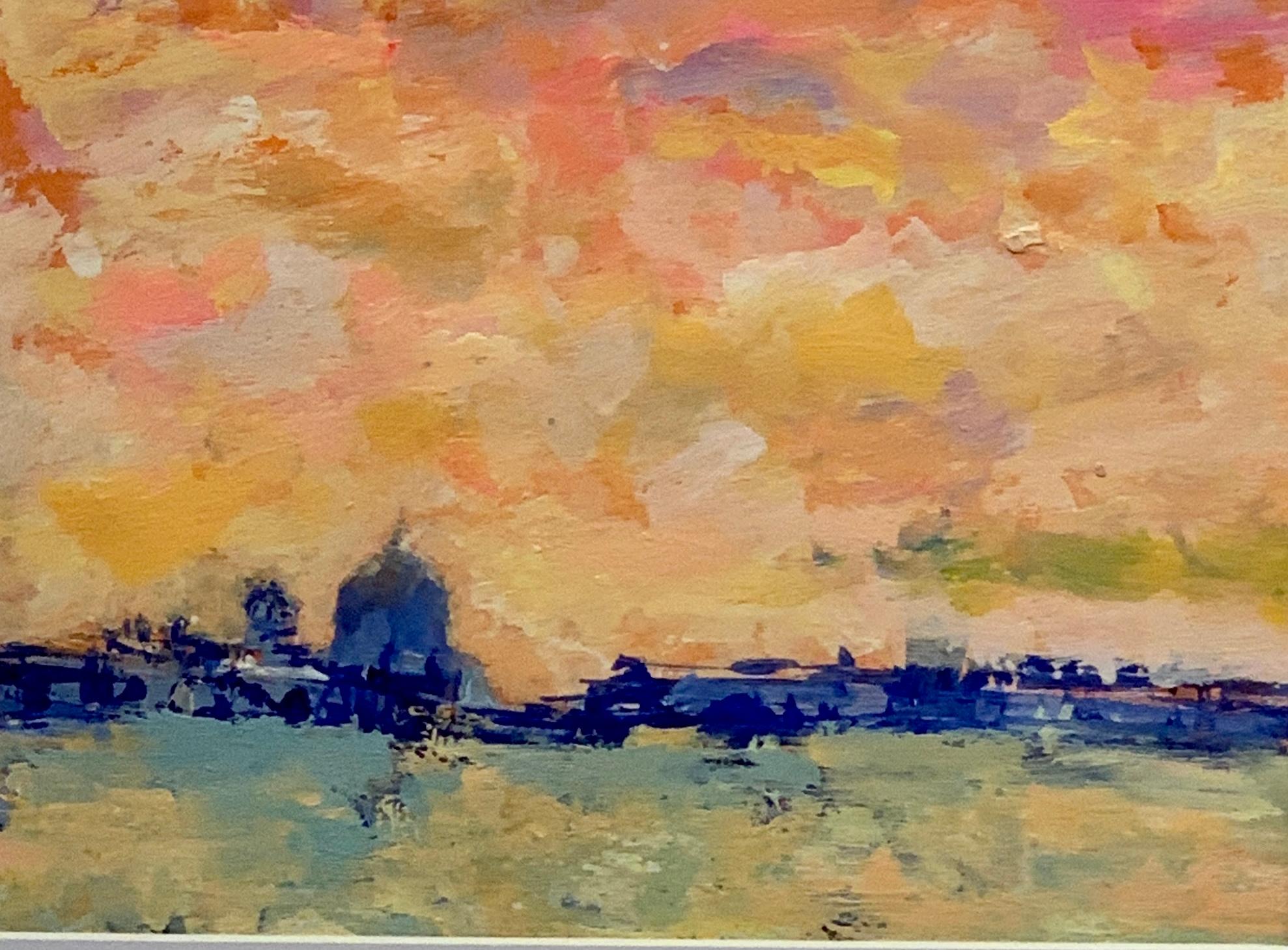 Impressionniste américain/anglais  Vue de Venise au coucher du soleil - Painting de Charles Bertie Hall