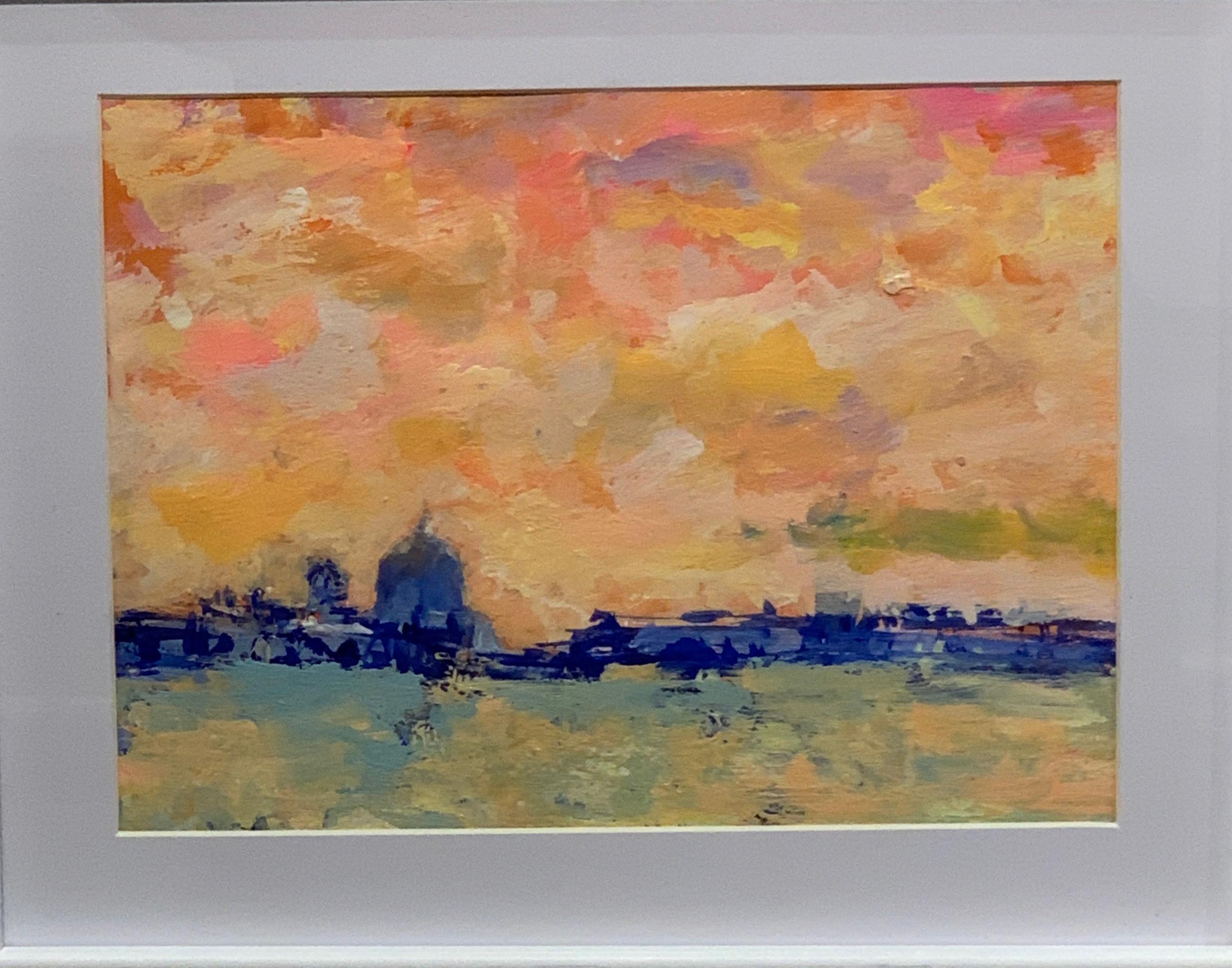 Impressionniste américain/anglais  Vue de Venise au coucher du soleil - Impressionnisme américain Painting par Charles Bertie Hall