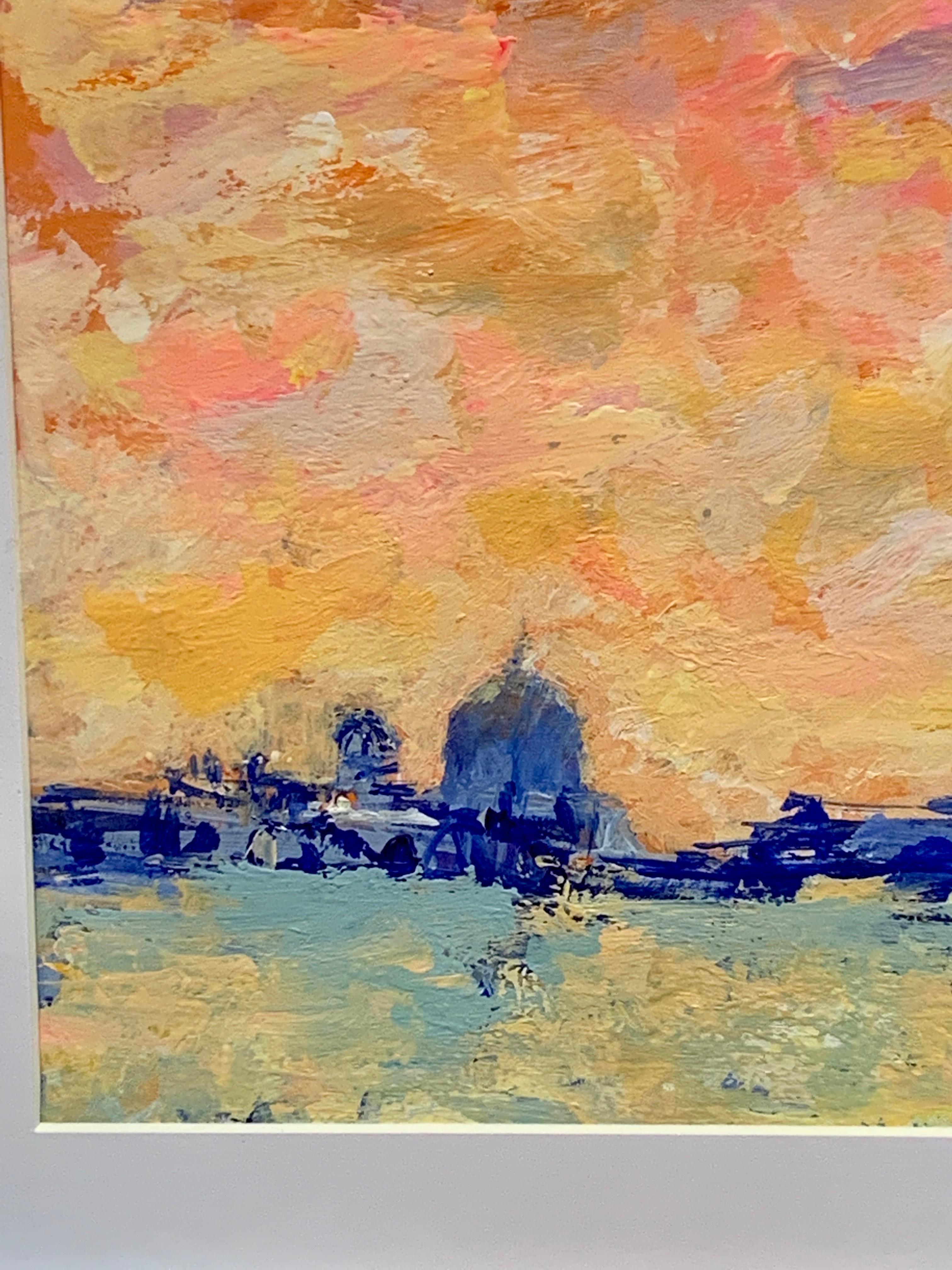 Impressionniste américain/anglais  Vue de Venise au coucher du soleil - Beige Landscape Painting par Charles Bertie Hall