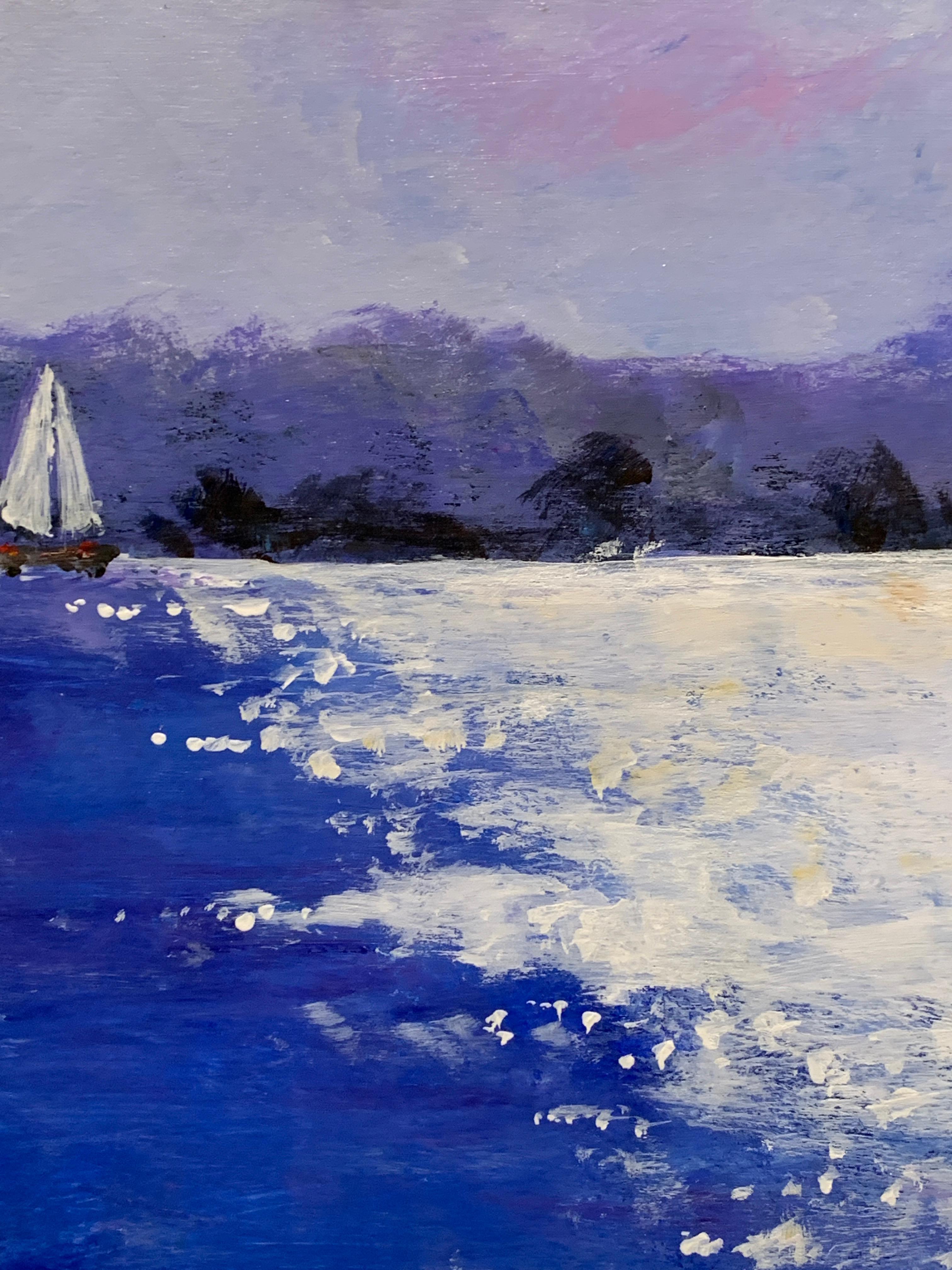 Americano / English Impressionist  vista de  Yates en la costa inglesa - Figurative Painting Gris de Charles Bertie Hall