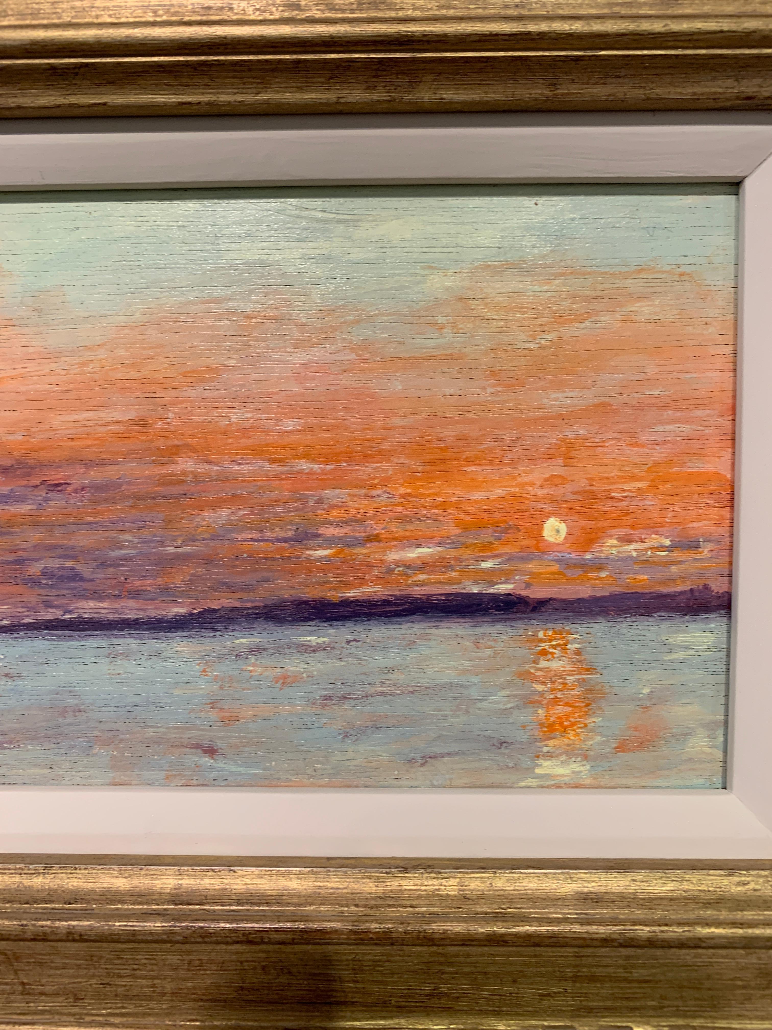 American Impressionist Setting Sun over the Ocean off the coast of Nantucket - Painting by Charles Bertie Hall