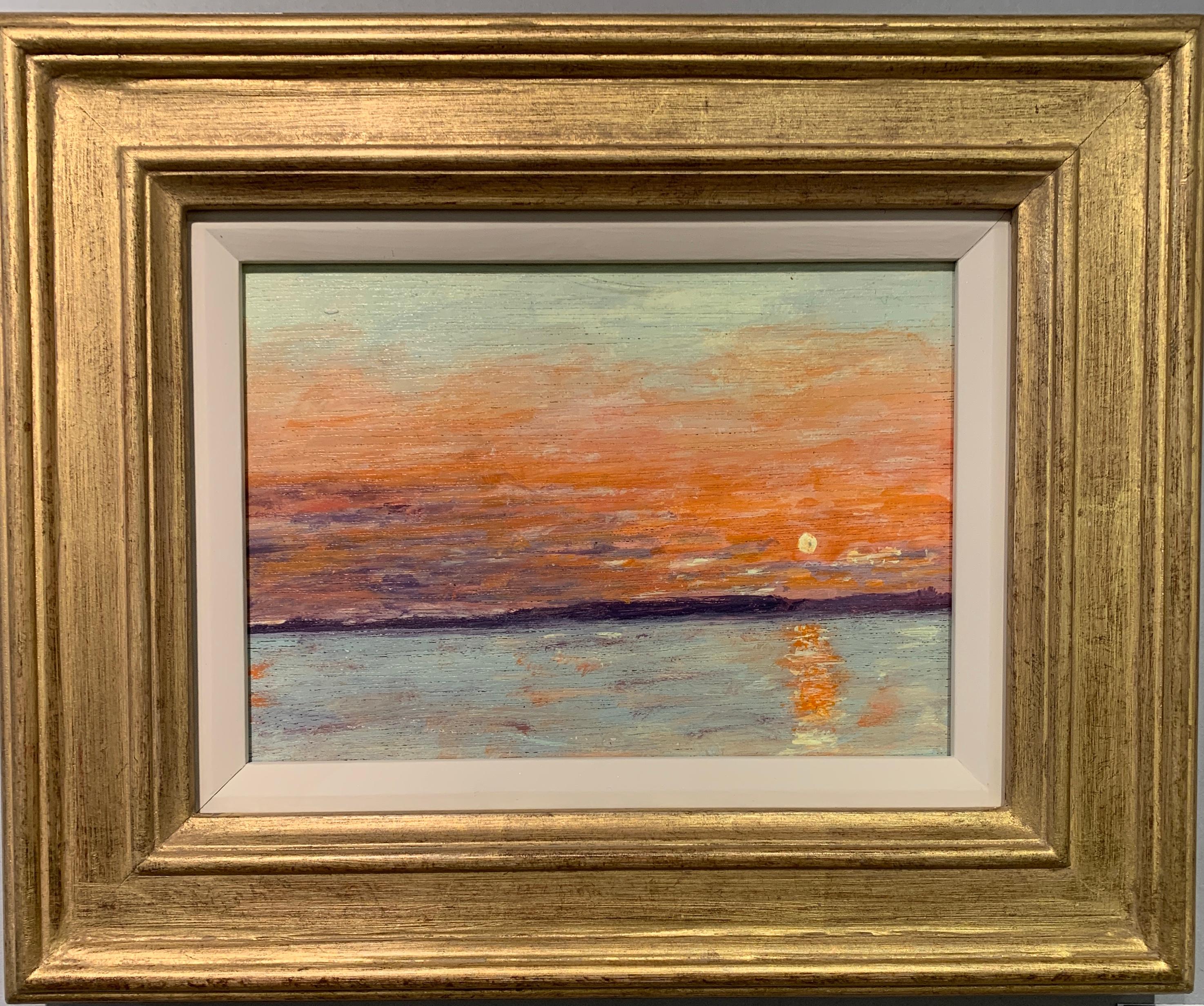Charles Bertie Hall Landscape Painting - American Impressionist Setting Sun over the Ocean off the coast of Nantucket