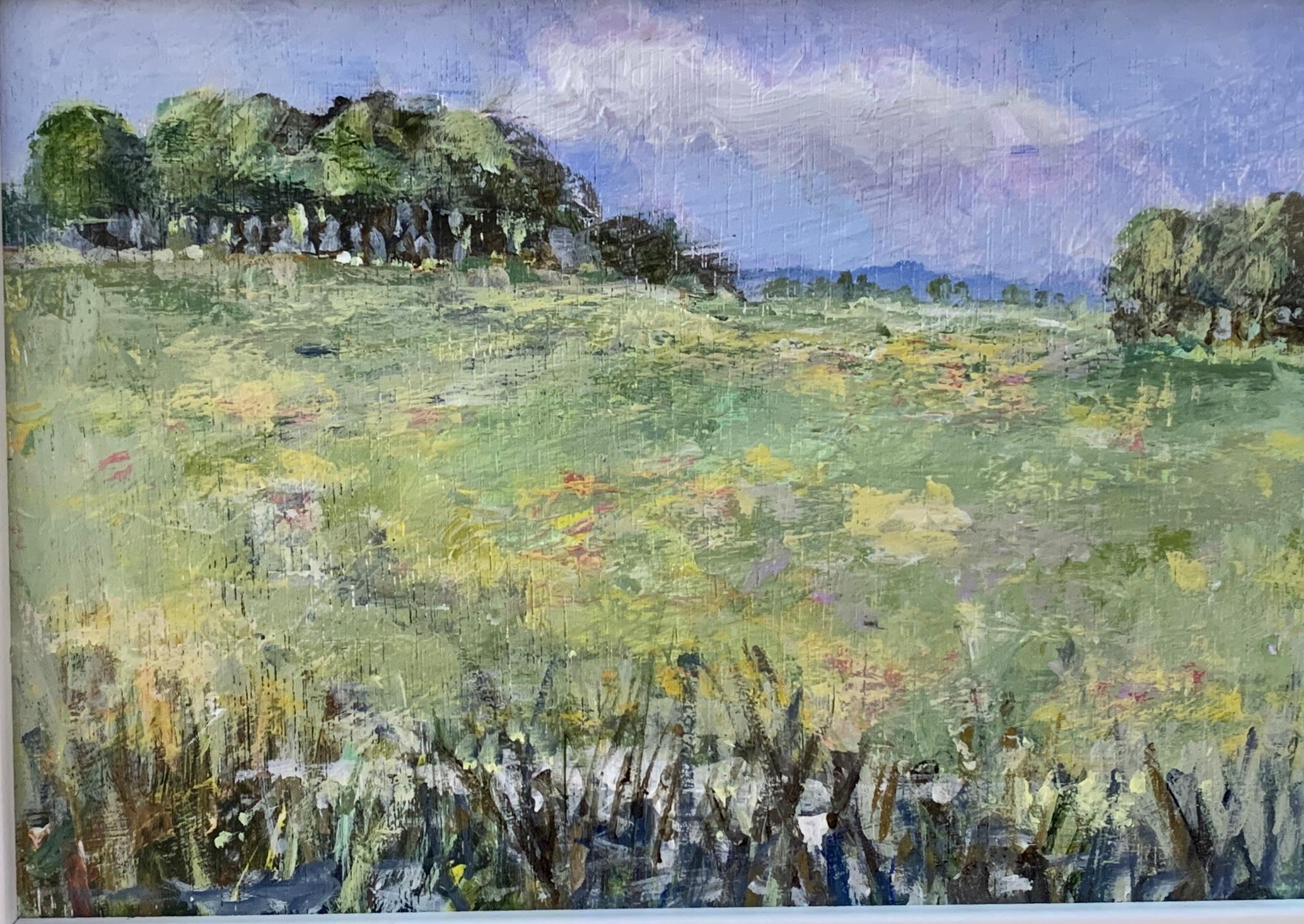 American Impressionist sketch of  a English landscape with wild flower meadow - Painting by Charles Bertie Hall