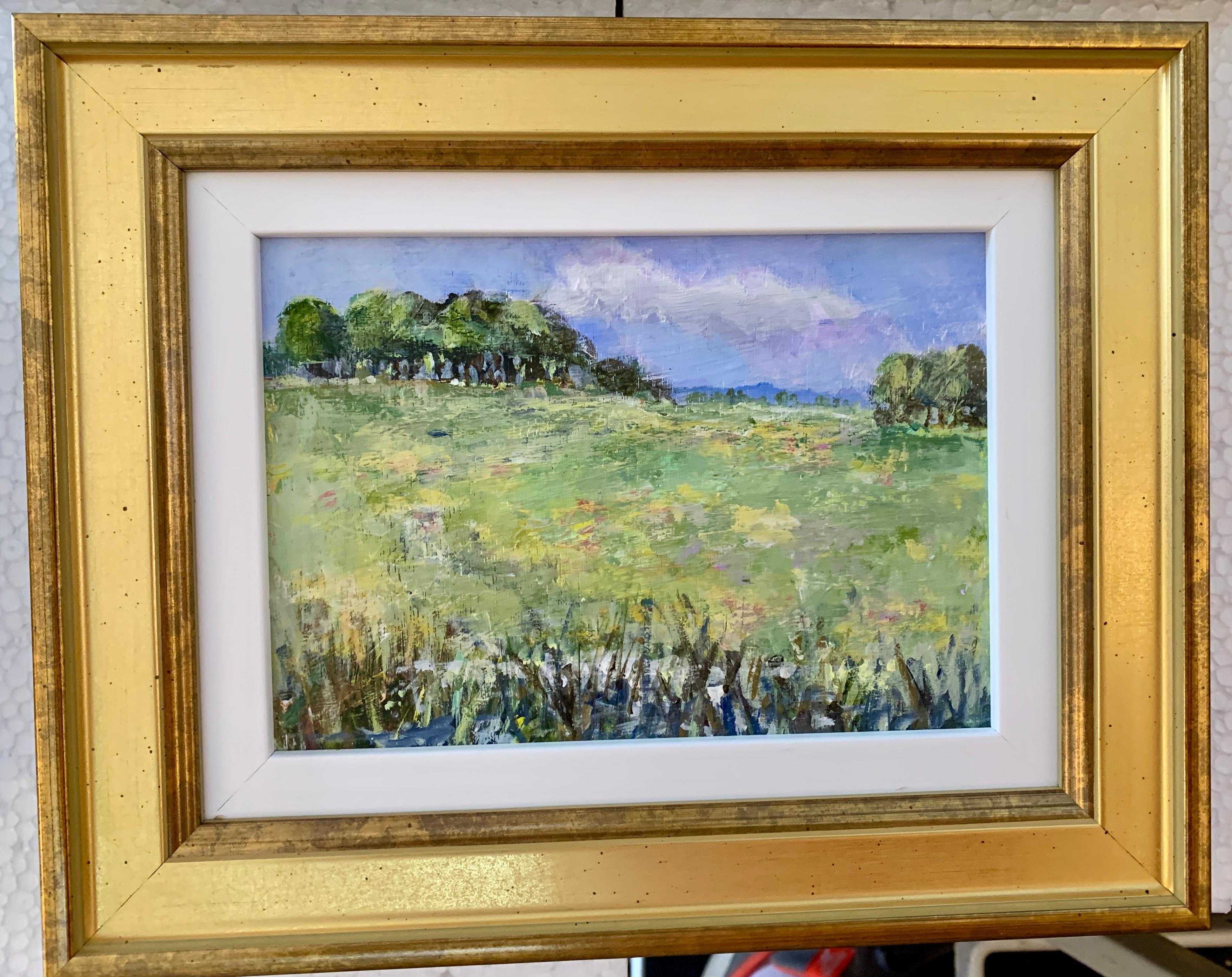 Figurative Painting di Charles Bertie Hall - Schizzo impressionista americano di  un paesaggio inglese con un prato di fiori selvatici