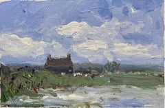 Amerikanisch-impressionistische Skizze eines Bauernhauses in Neuengland, in der Nähe von Litchfield CT