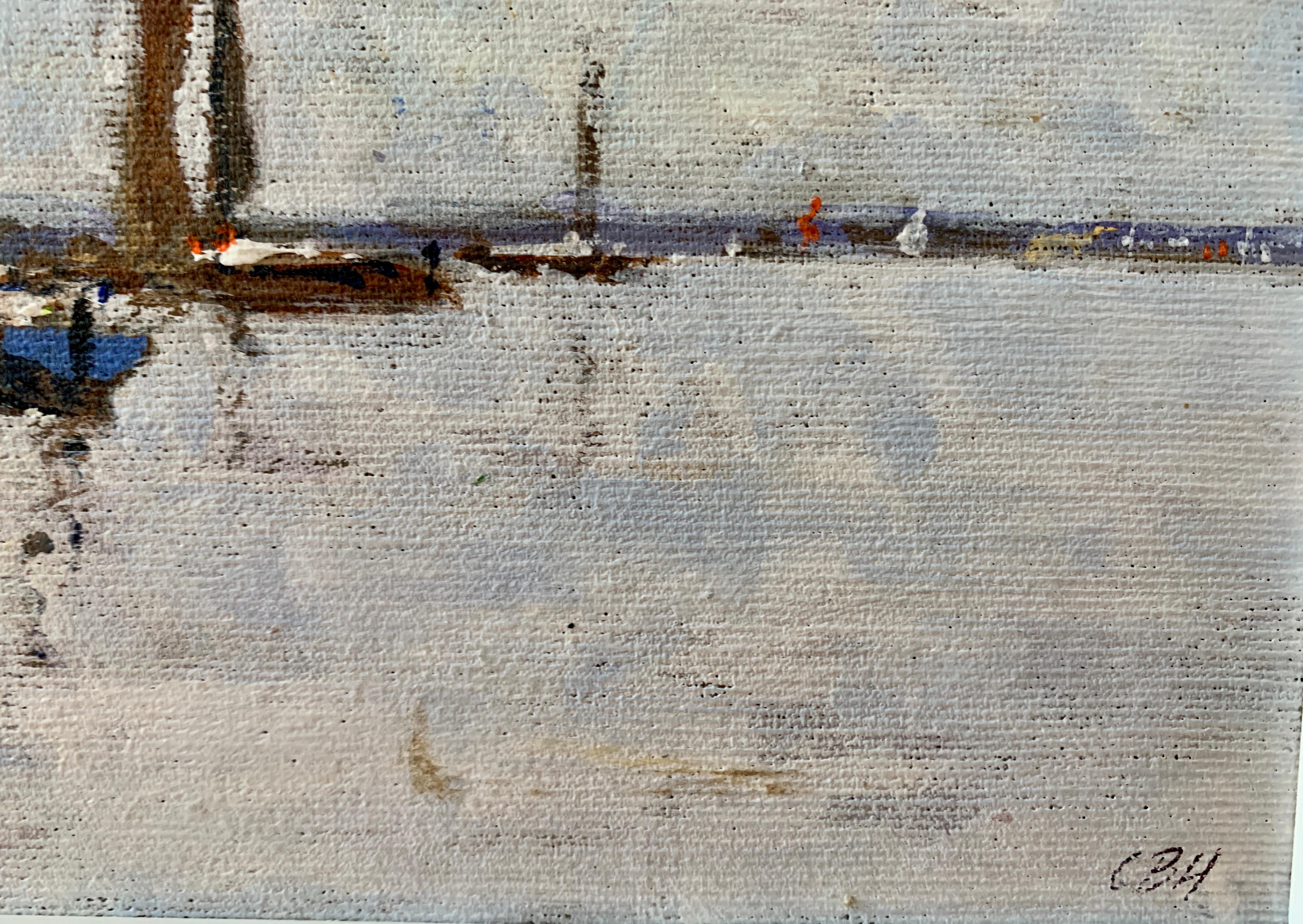 American Impressionist sketch of an American Yacht moored in a harbor ,CT or MA

Charles Bertie Hall painted scenes all over England, Europe, and America in a traditional Impressionist manner. He exhibited in London and various States in America.


