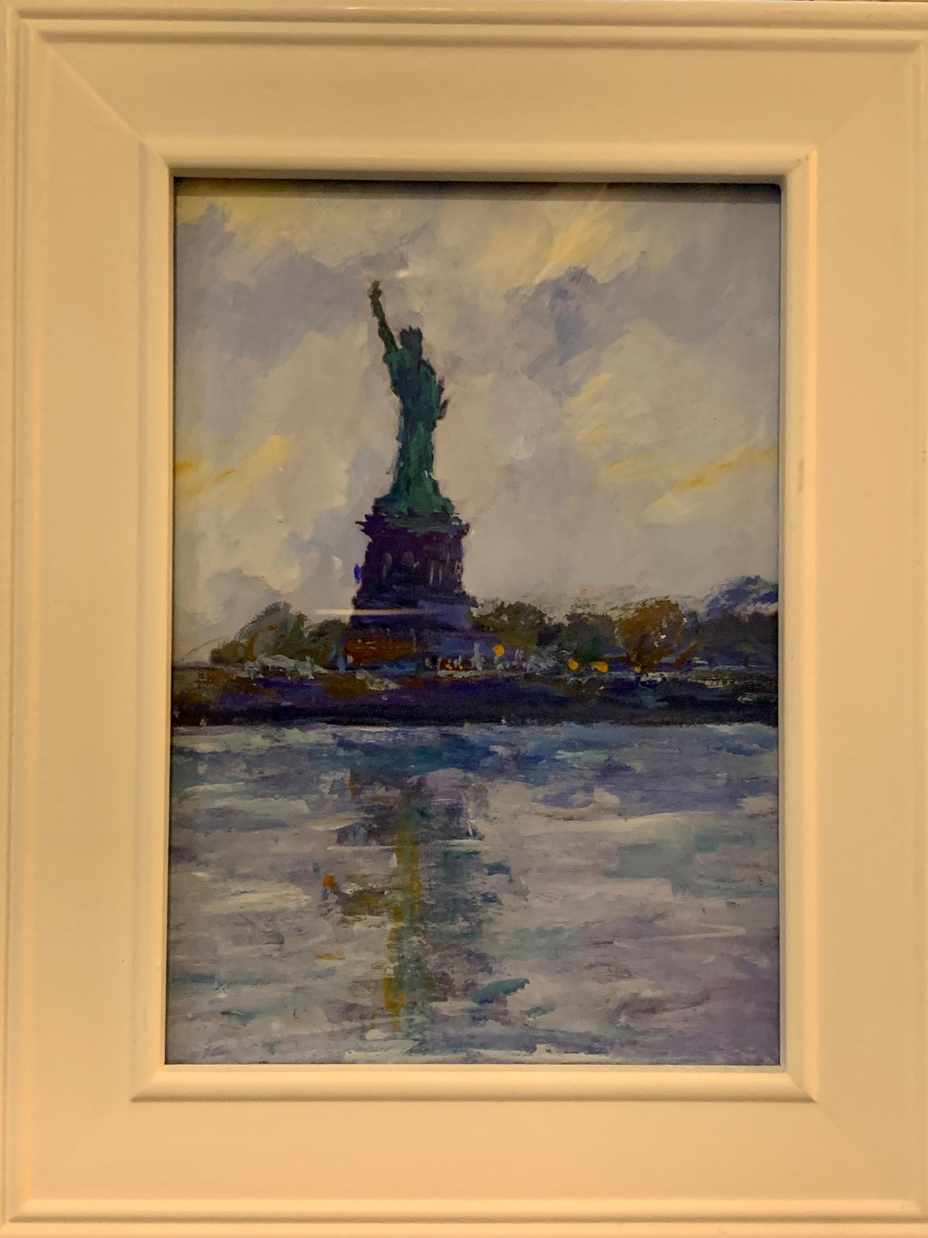 American Impressionist, sketch of The Statue of Liberty from the East River NYC - Painting by Charles Bertie Hall
