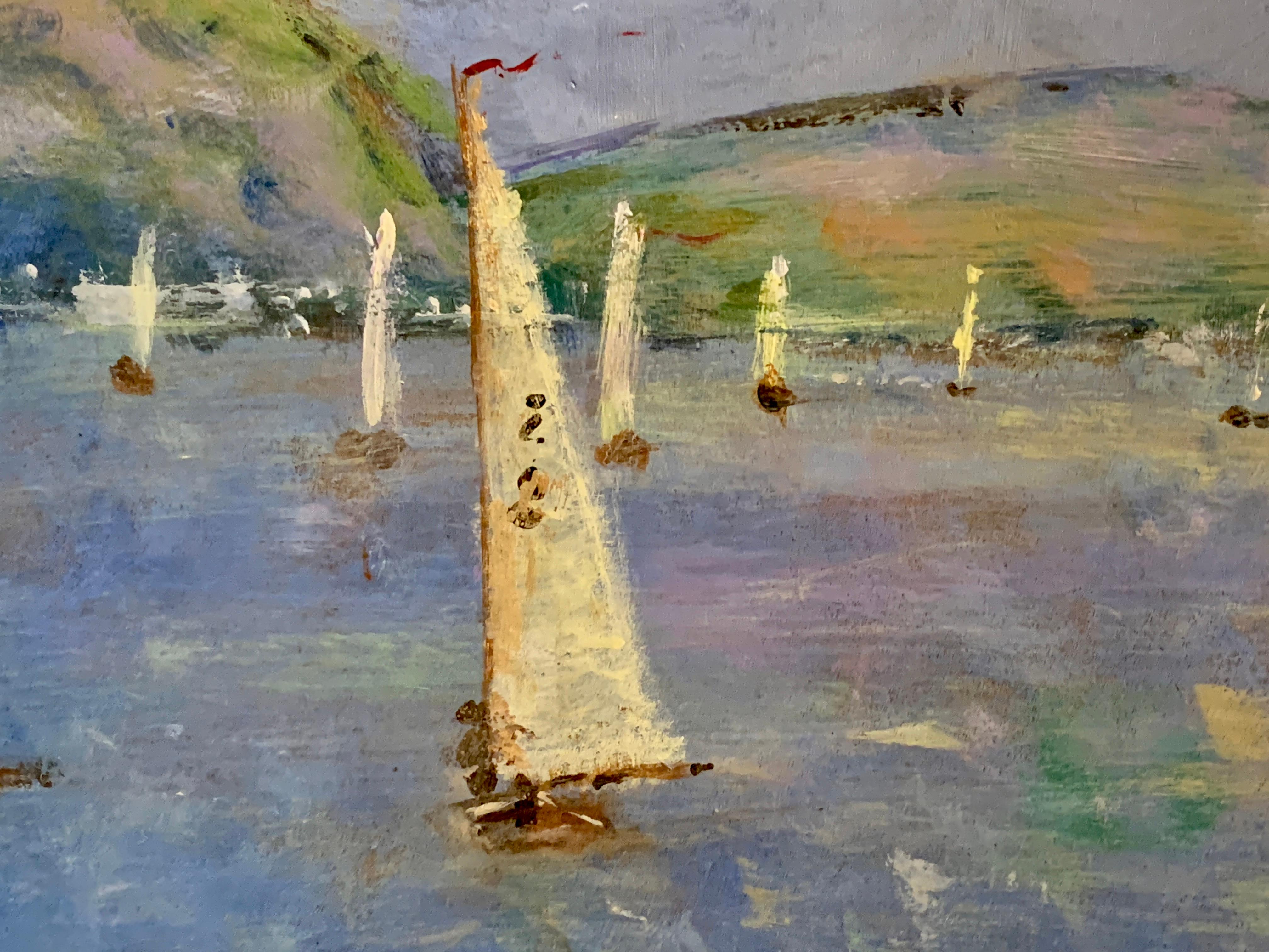 American Impressionist sketch of Yachts off of Fort Mason, San Francisco, CA
Charles Bertie Hall painted scenes all over England, Europe, and America in a traditional Impressionist manner. He exhibited in London and various States in America.

 Many