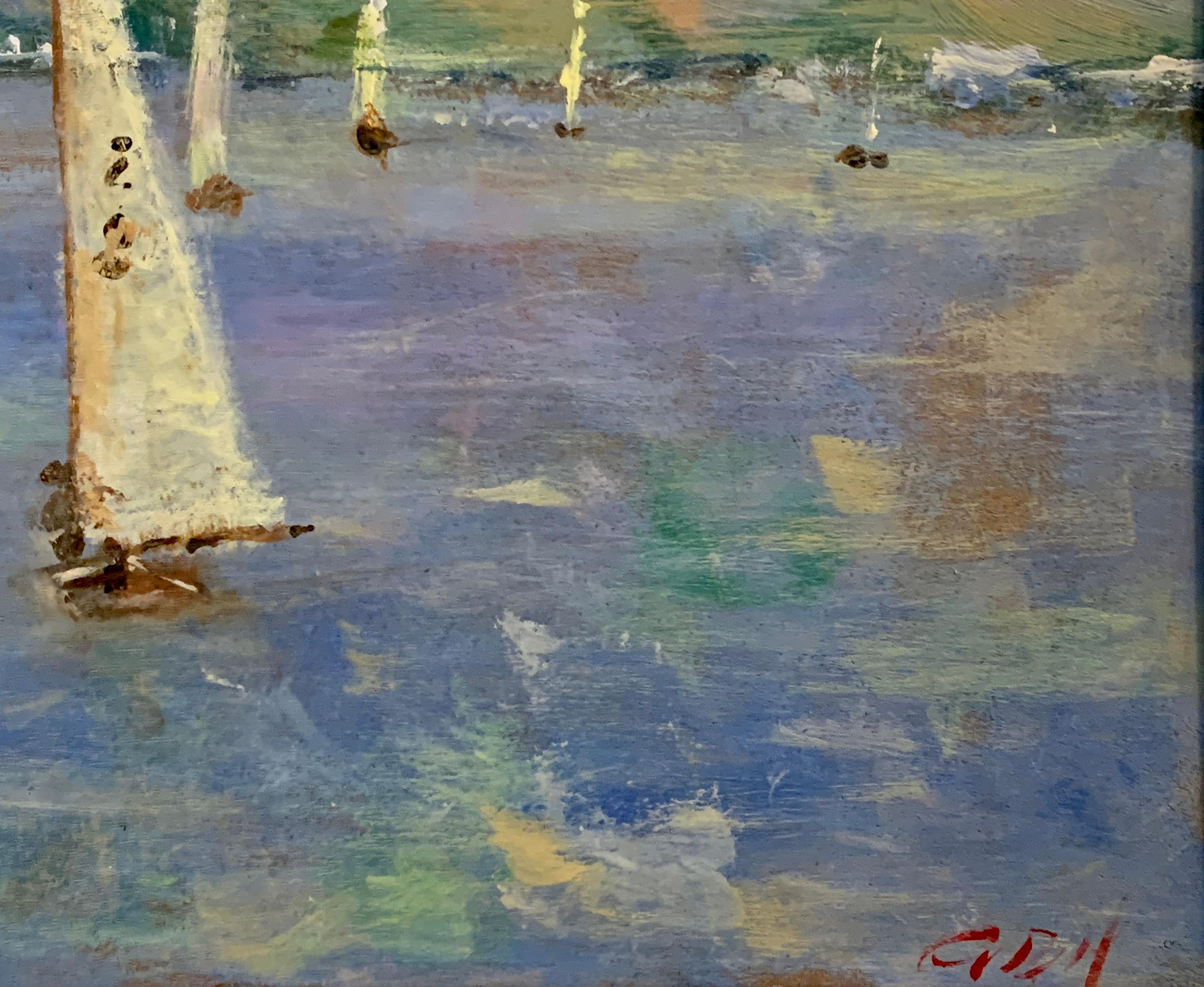 American Impressionist sketch of Yachts off of Fort Mason, San Francisco, CA For Sale 1