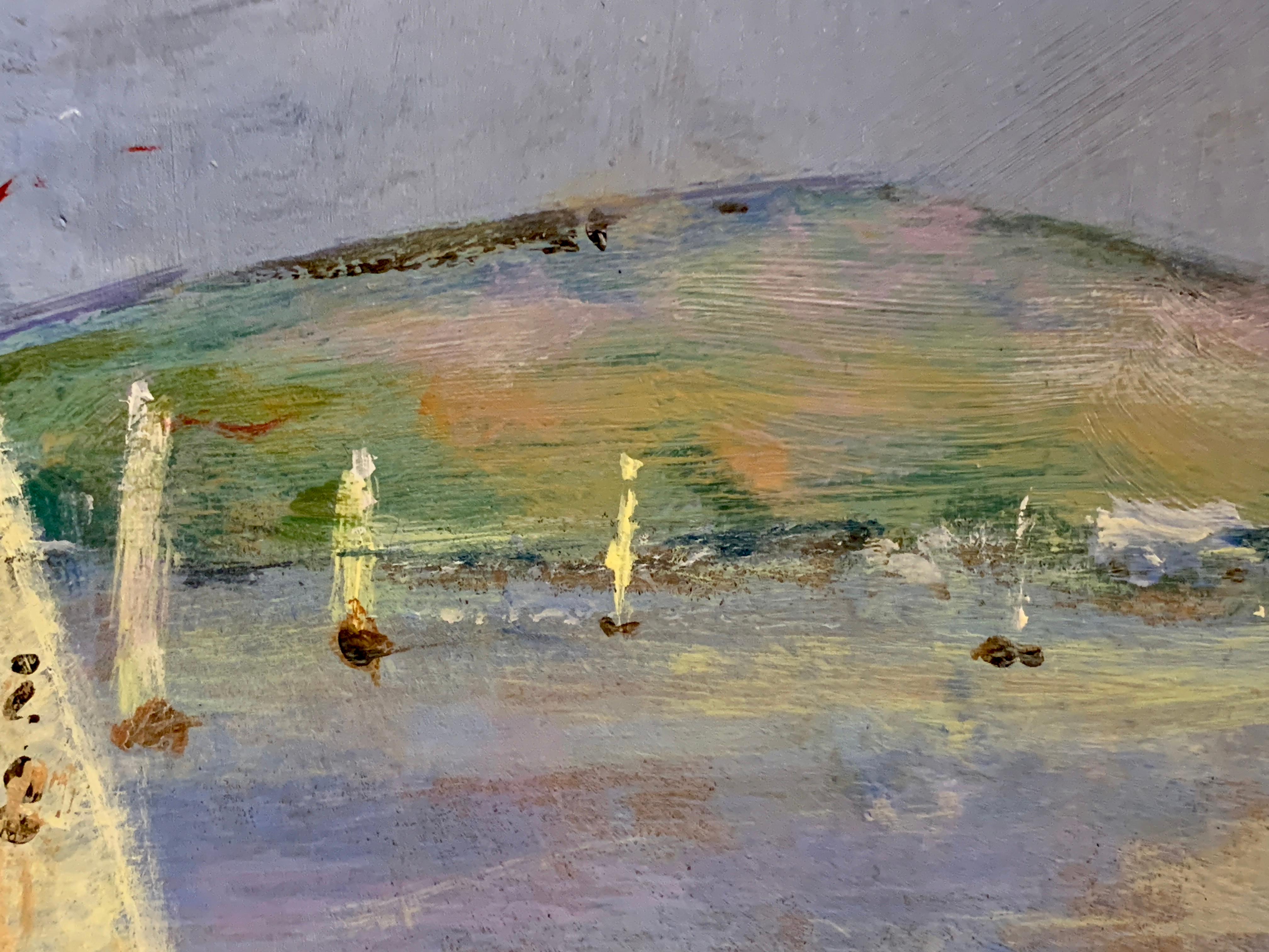American Impressionist sketch of Yachts off of Fort Mason, San Francisco, CA For Sale 2
