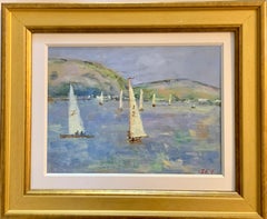 Amerikanisch-impressionistische Skizze von Yachts vor Fort Mason, San Francisco, Kalifornien